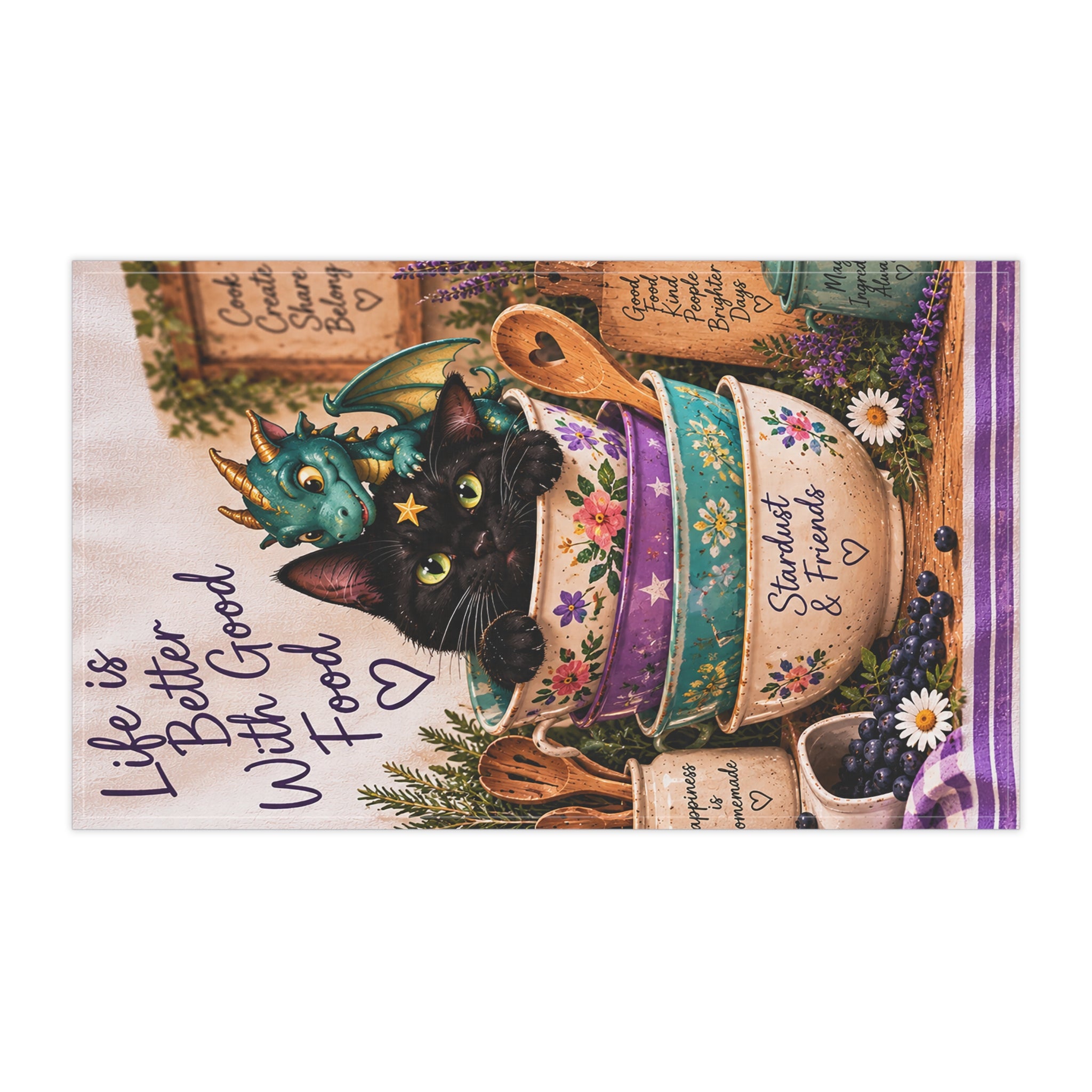 Tea Towel — "Life is Better With Good Food" with Stardust & Dragon Kitchen Towel