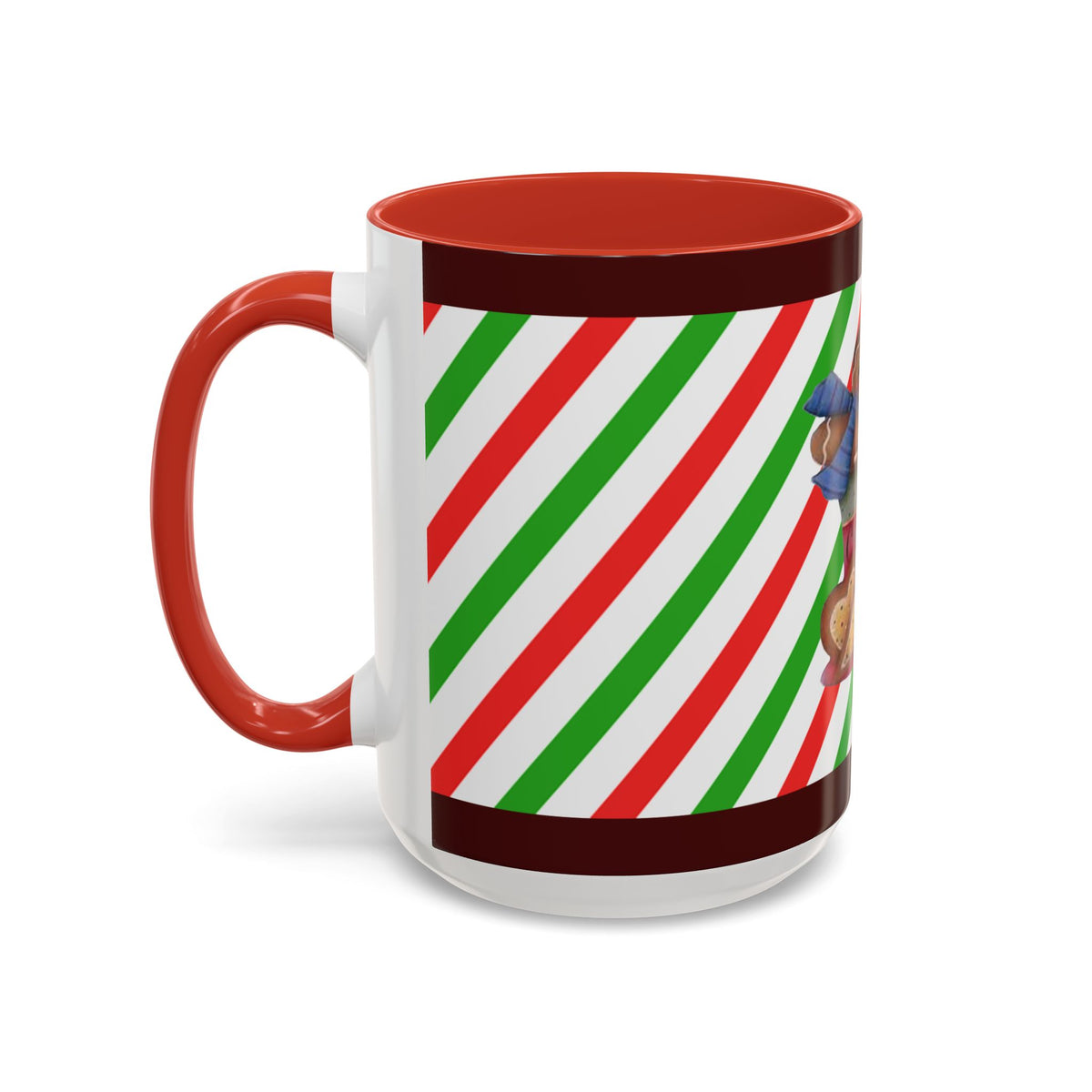 Christmas Gingerbread Cocoa Accent Coffee Mug — Holiday Candy Cane Stripe 11/15oz