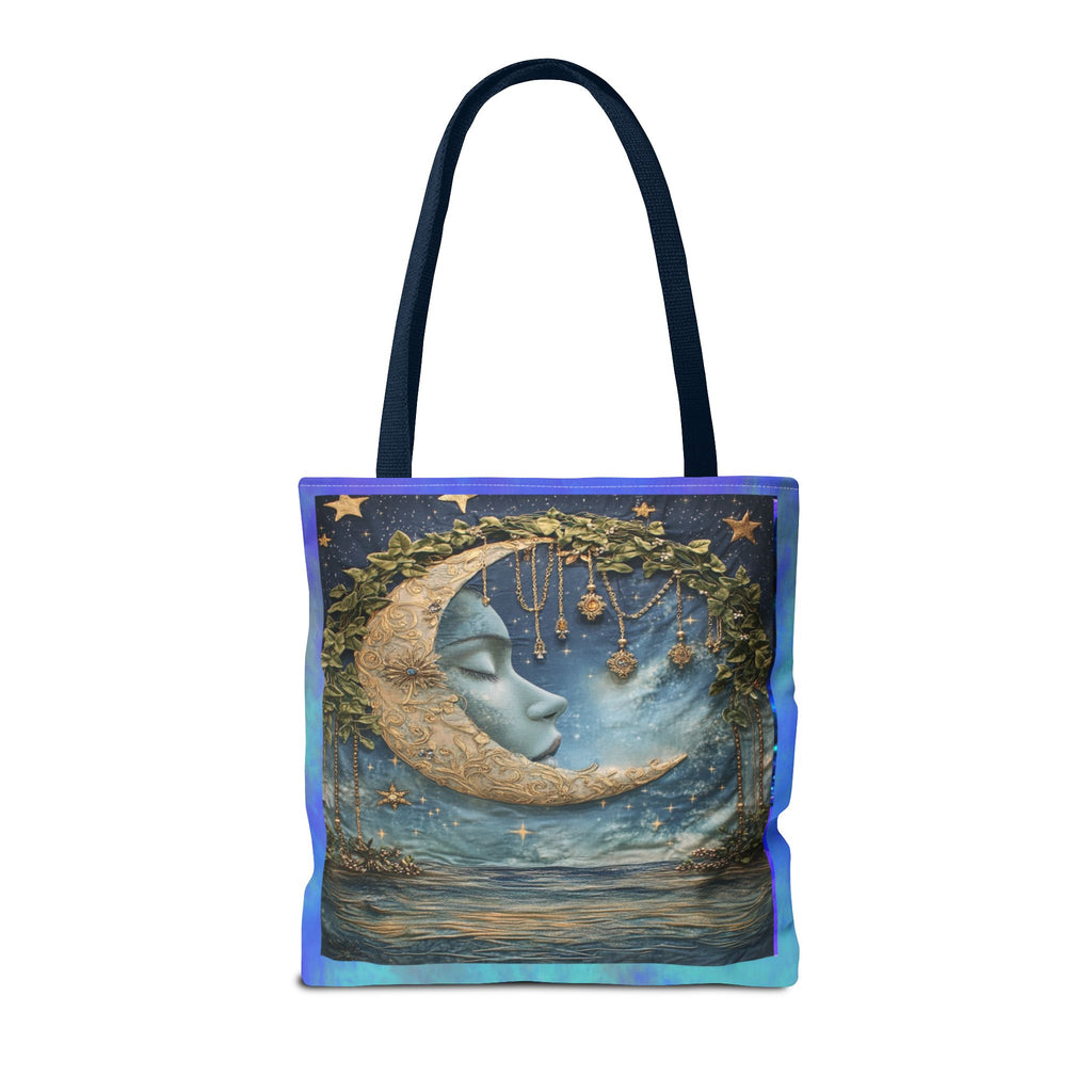 Sleeping Moon Face Tote Bag | Celestial Moonlight Illustration