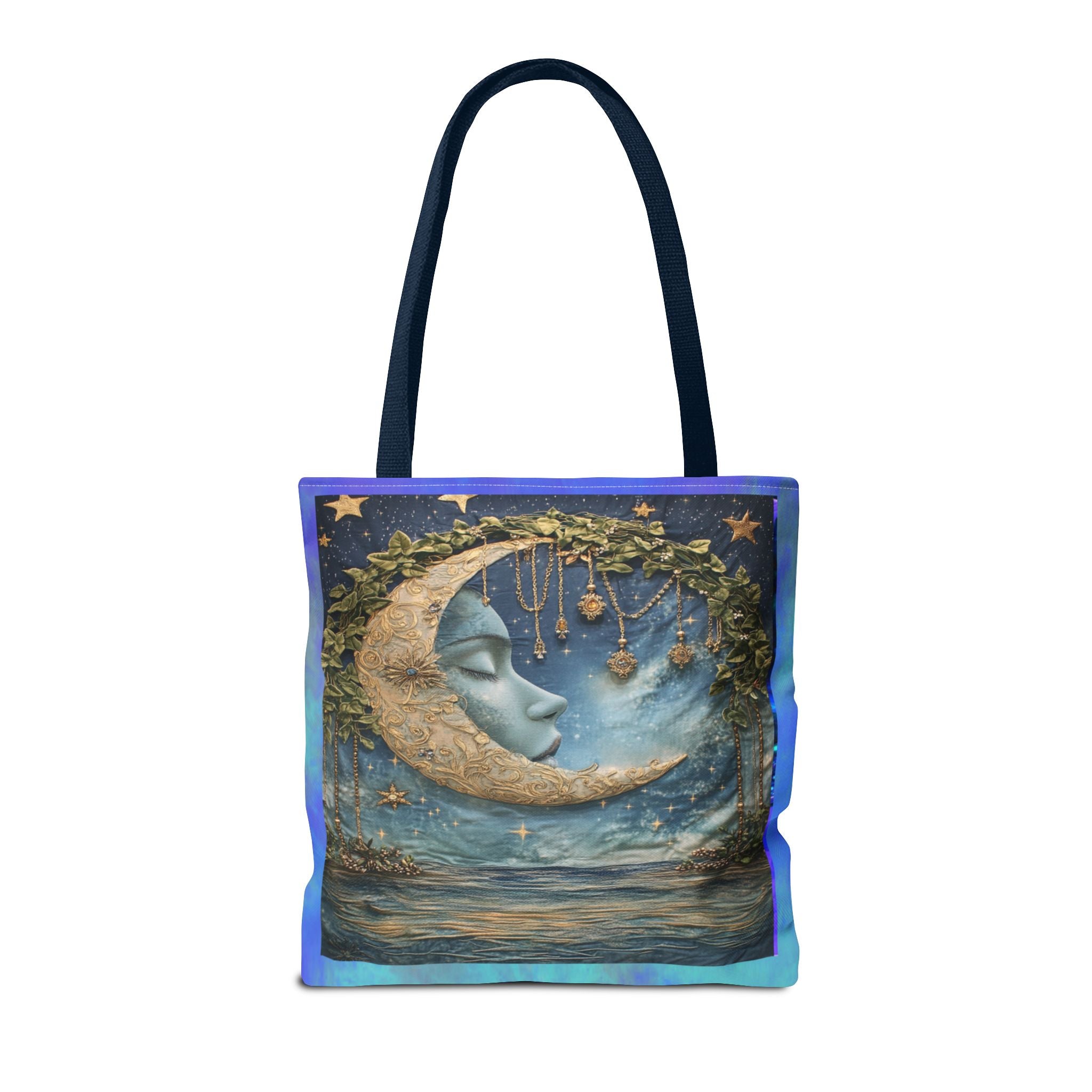 Sleeping Moon Face Tote Bag | Celestial Moonlight Illustration