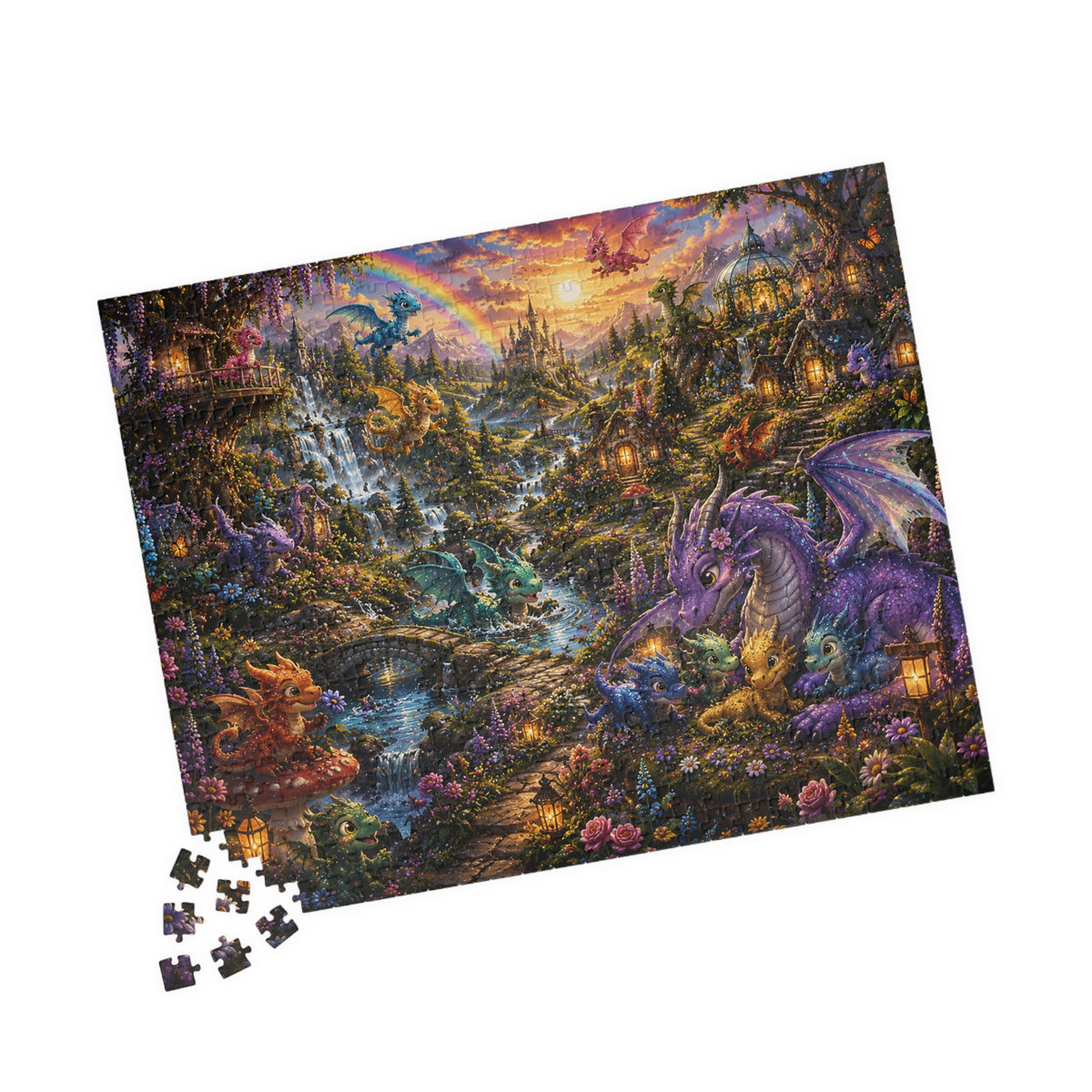 Fantasy Dragon Village Jigsaw Puzzle — Scenic 110/252/520/1014-Piece
