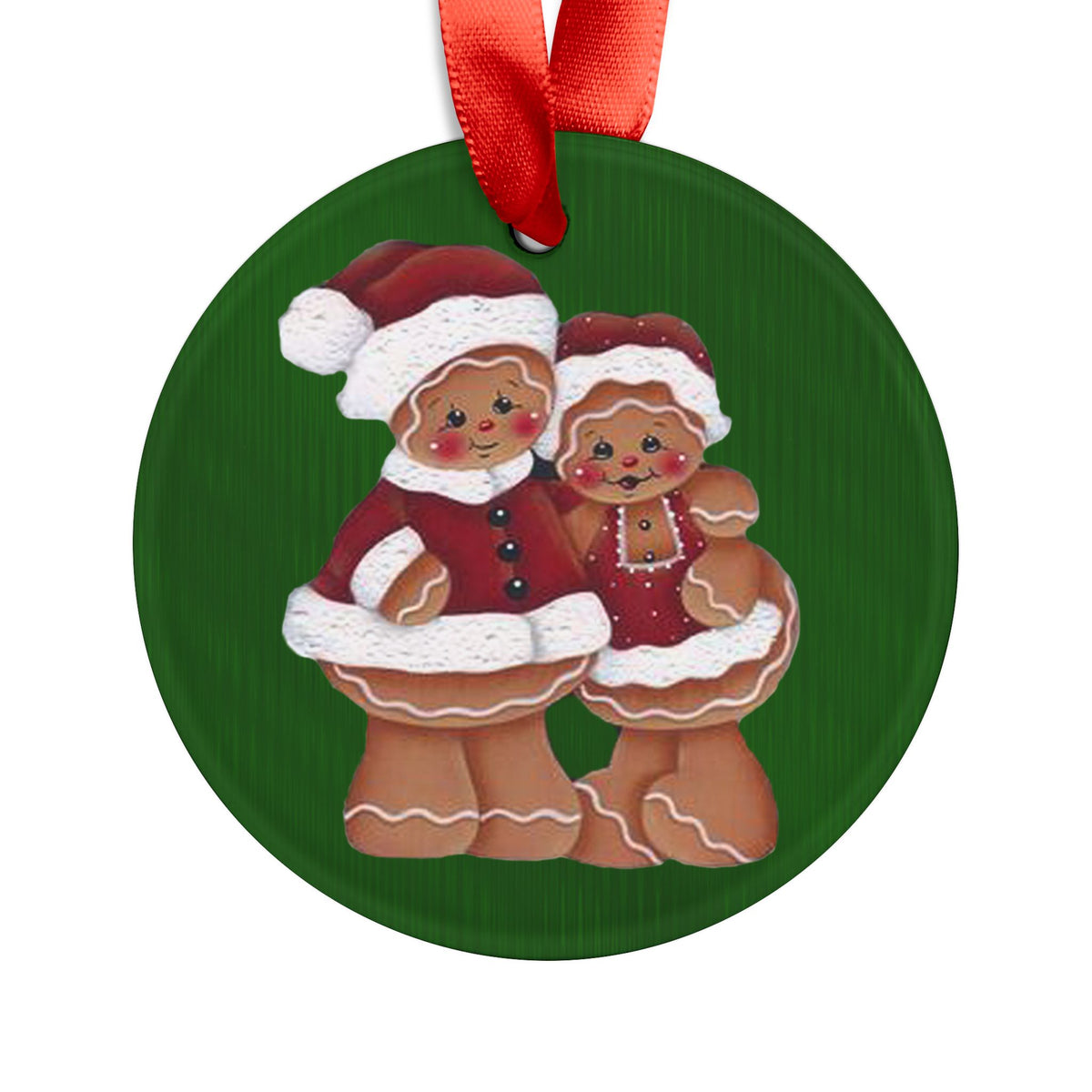 Gingerbread Couple Acrylic Ornament with Ribbon – Christmas Tree Decoration