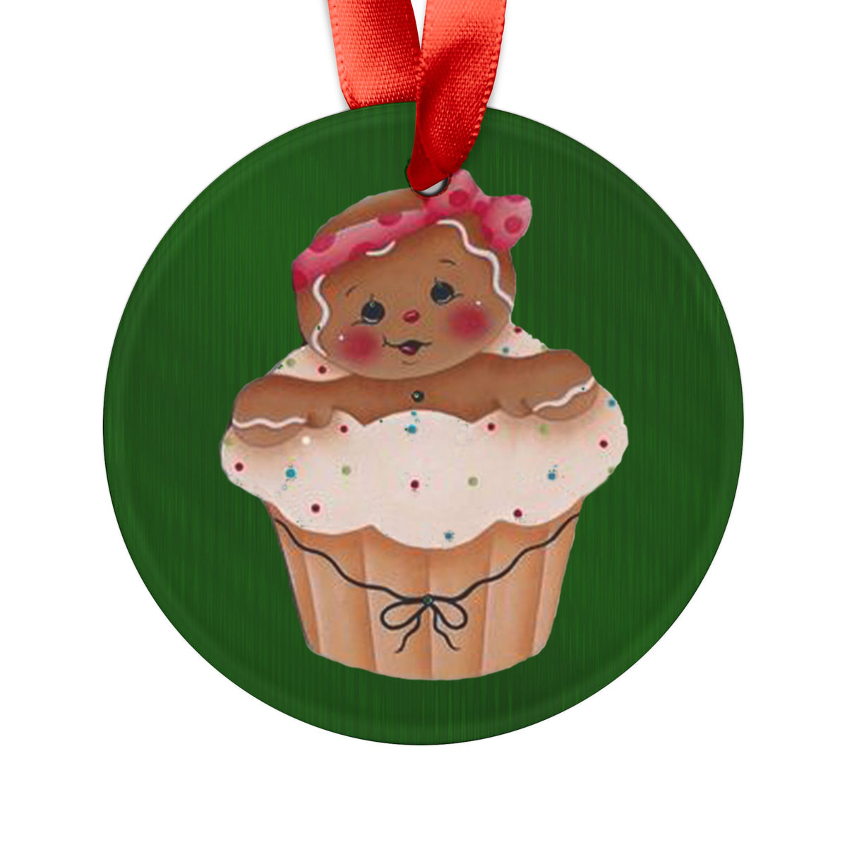 Cupcake Gingerbread Acrylic Ornament — Cute Holiday Tree Decoration with Ribbon