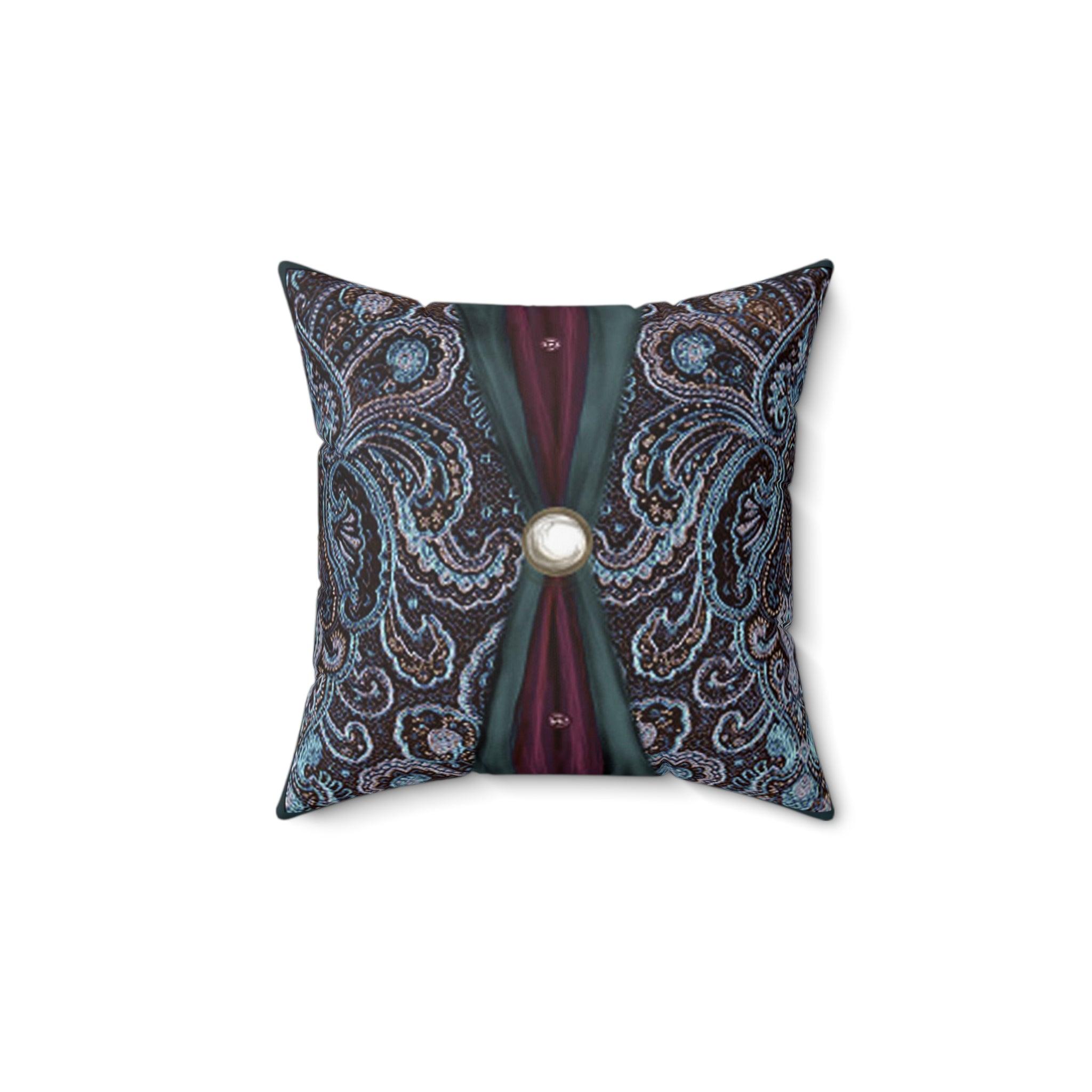 Bohemian Paisley Pearl Accent Pillow — Decorative Spun Polyester Throw Cushion
