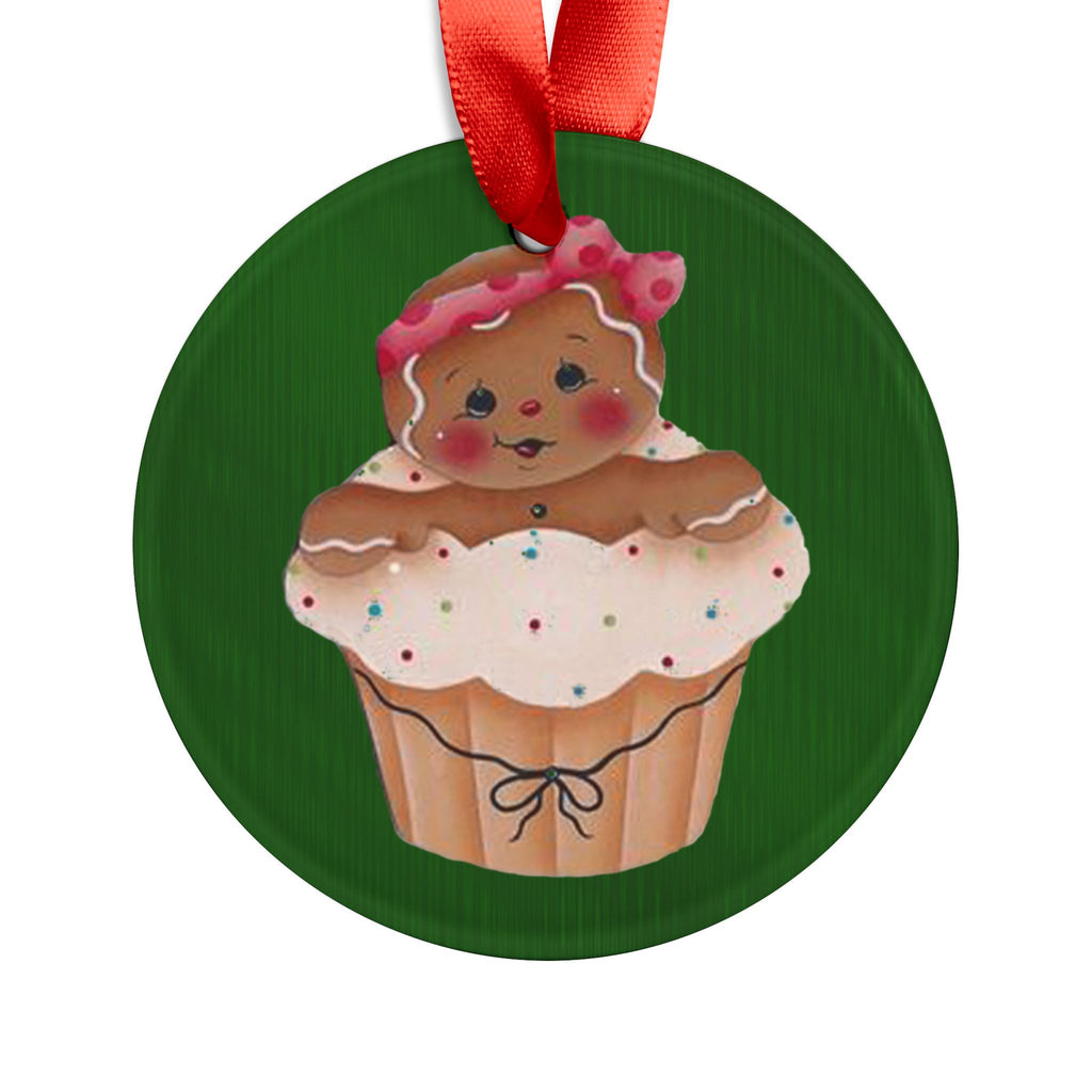 Cupcake Gingerbread Acrylic Ornament — Cute Holiday Tree Decoration with Ribbon