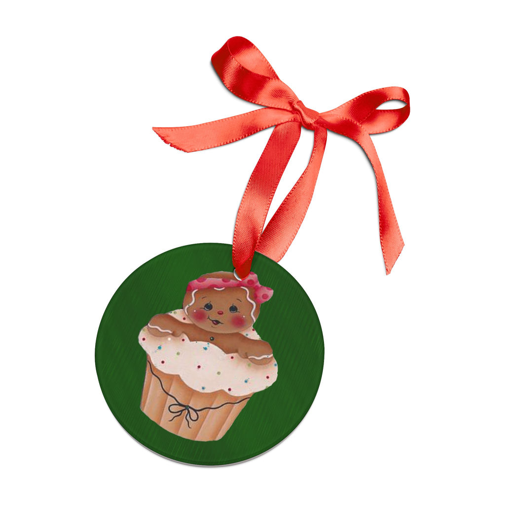 Cupcake Gingerbread Acrylic Ornament — Cute Holiday Tree Decoration with Ribbon