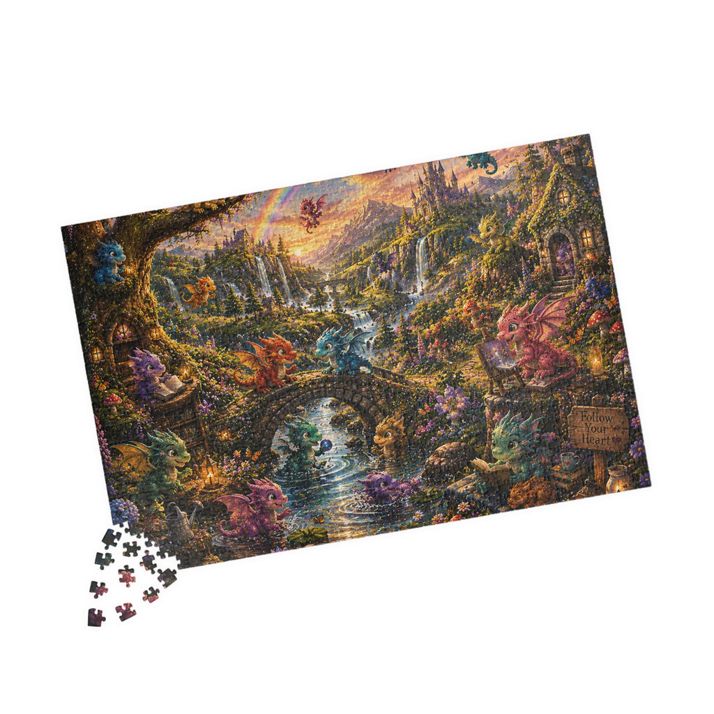 Enchanted Dragon Cottage Puzzle — Fantasy Landscape Jigsaw (110–1014 pcs)