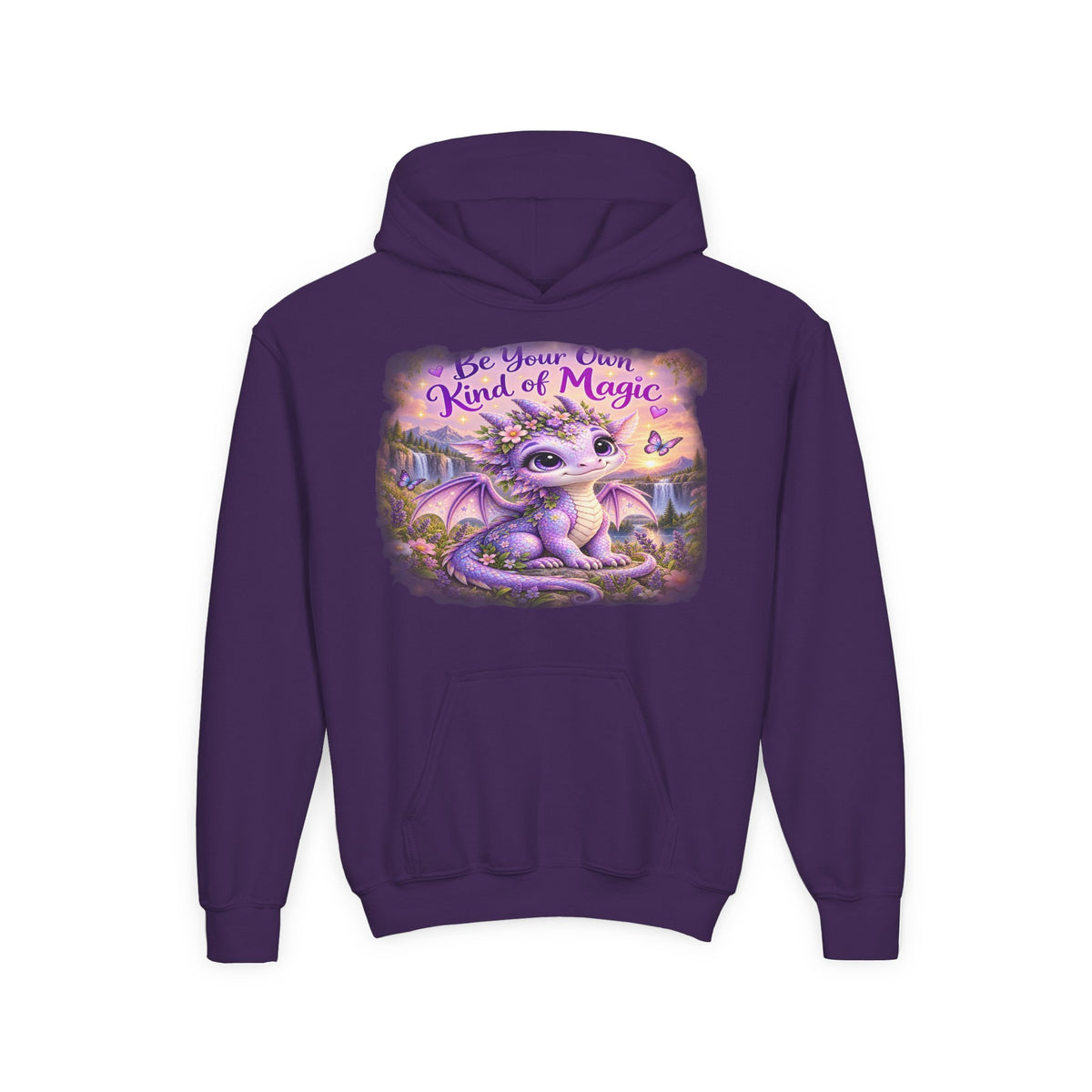 Youth Hoodie — "Be Your Own Kind of Magic" Purple Dragon Kids Pullover