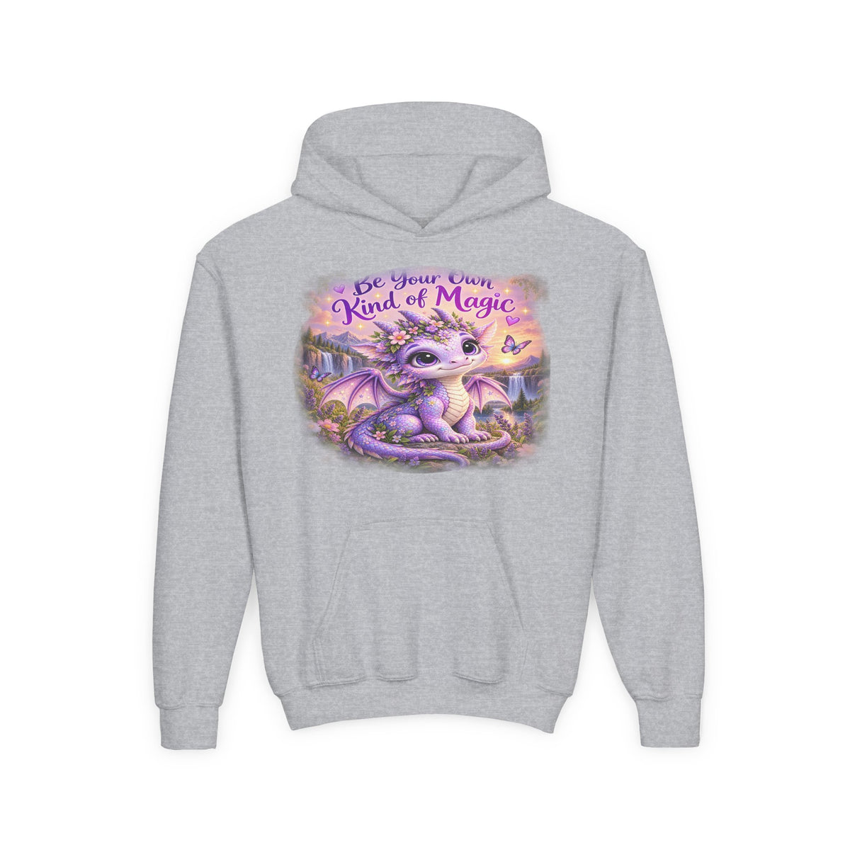 Youth Hoodie — "Be Your Own Kind of Magic" Purple Dragon Kids Pullover