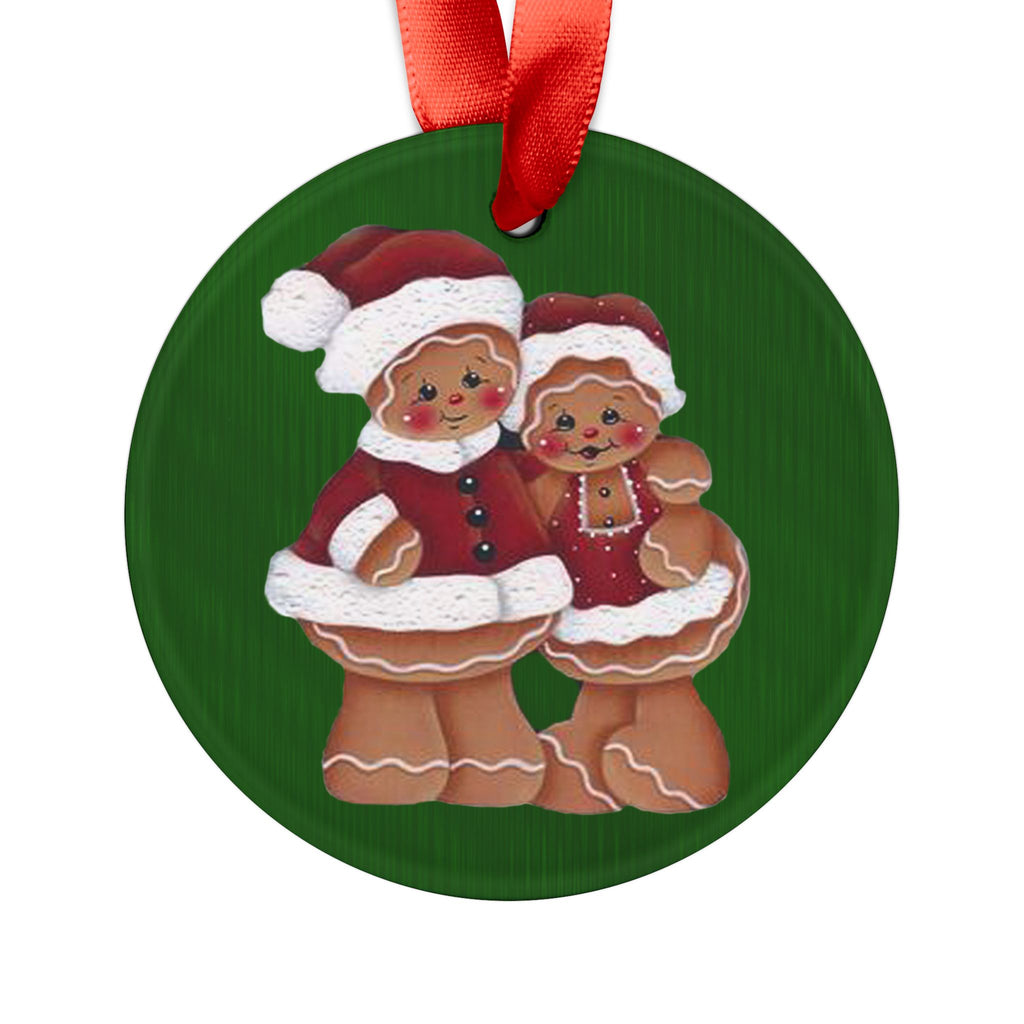 Gingerbread Couple Acrylic Ornament with Ribbon – Christmas Tree Decoration