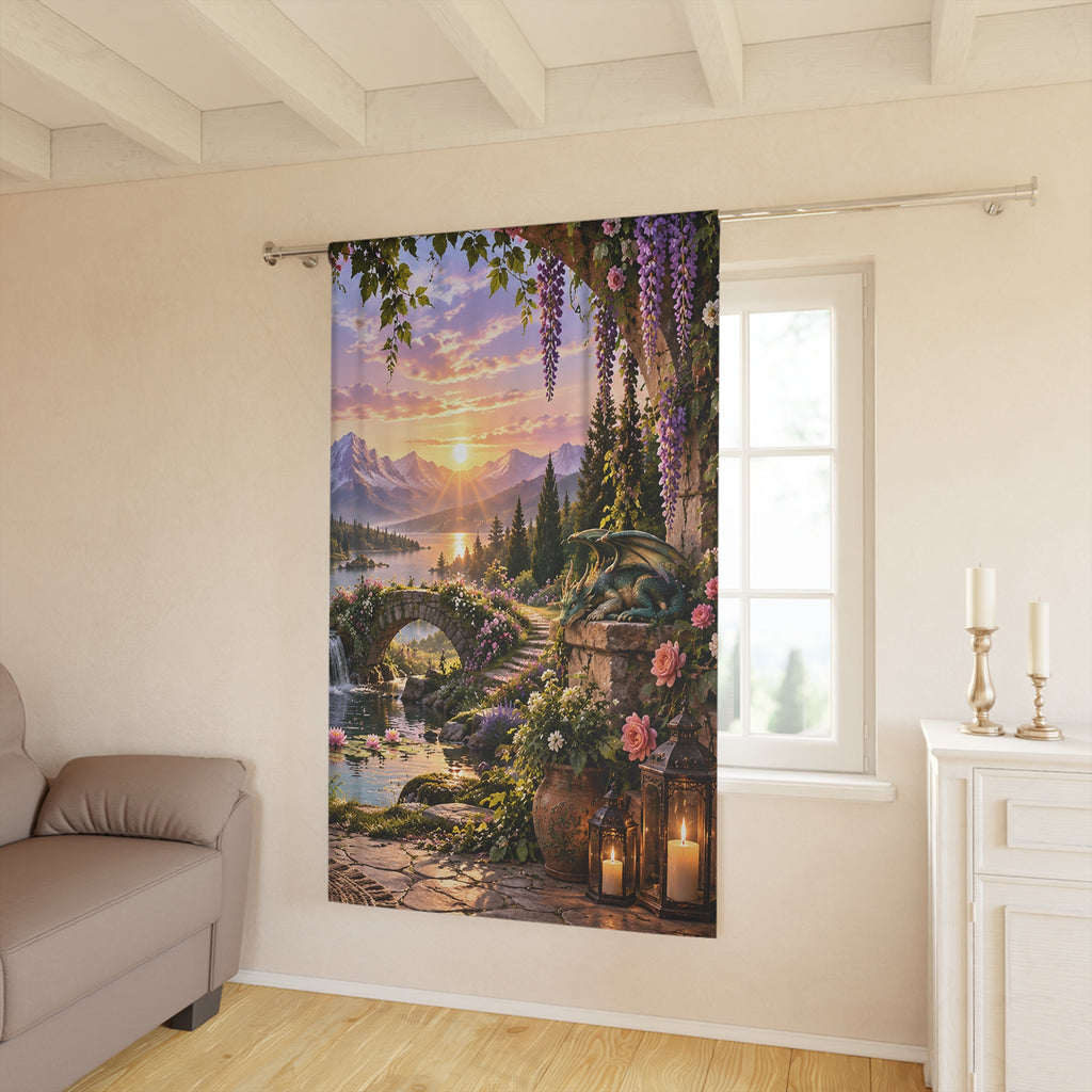 Fantasy Sunset Curtain — Enchanted Garden Scenic Window Panel