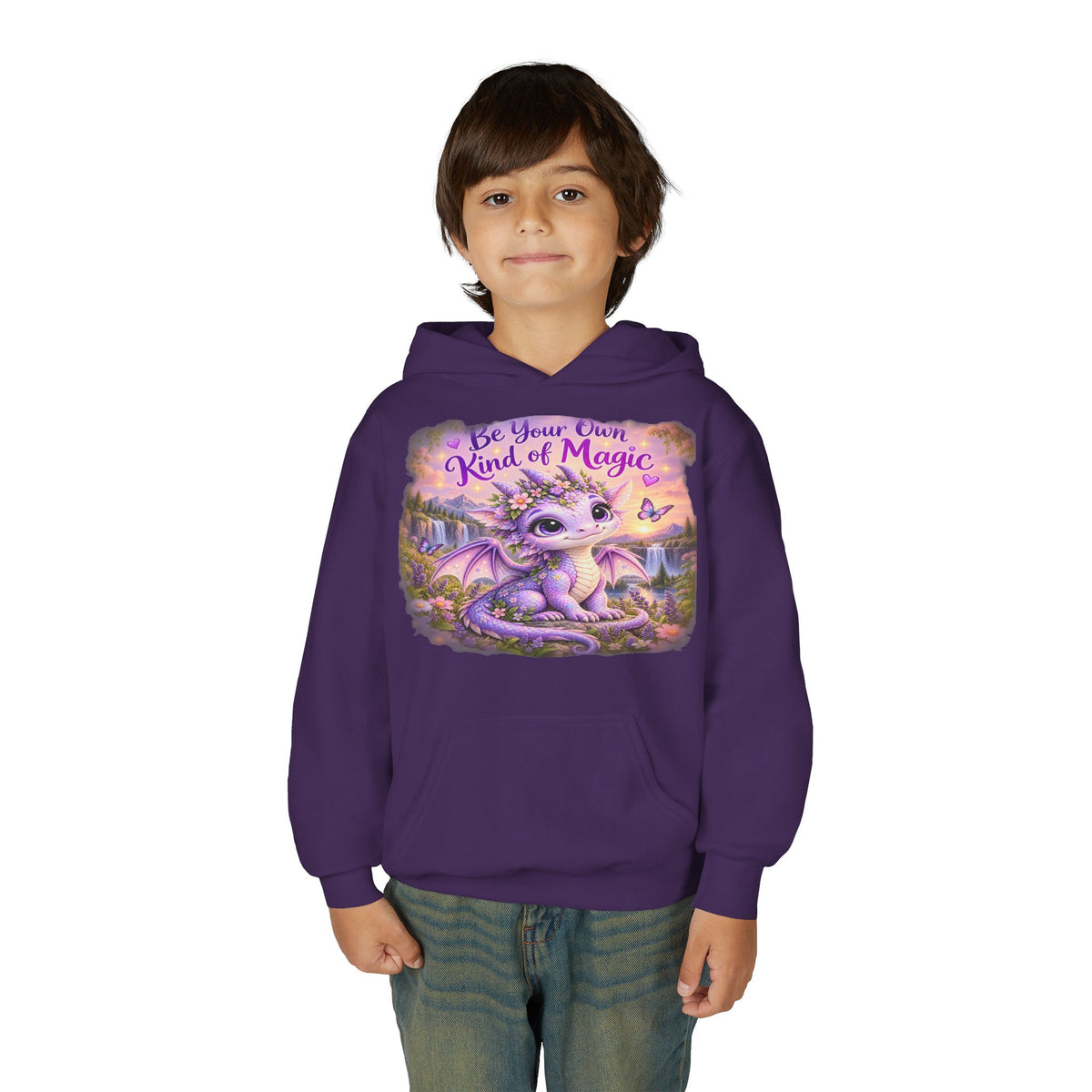 Youth Hoodie — "Be Your Own Kind of Magic" Purple Dragon Kids Pullover