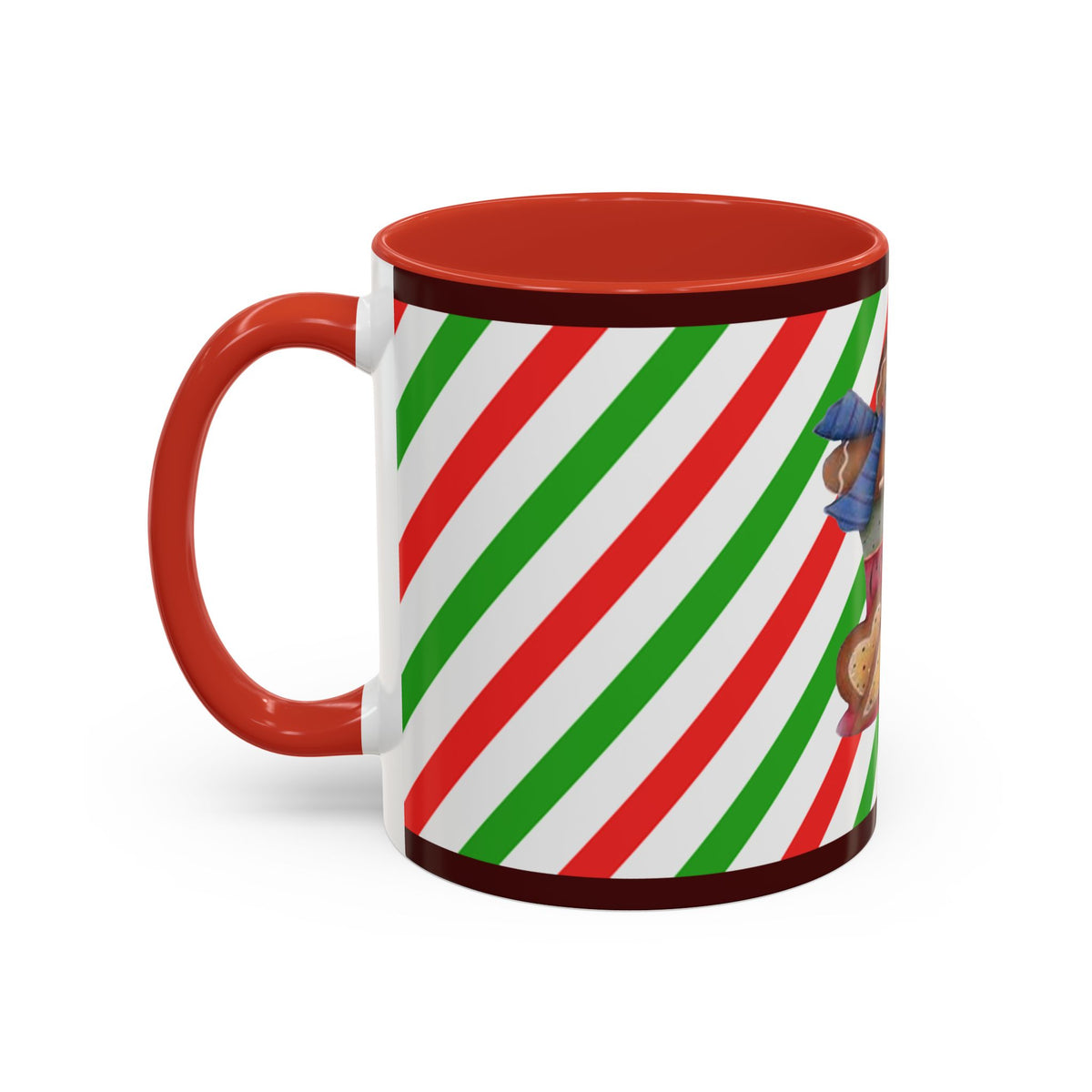 Christmas Gingerbread Cocoa Accent Coffee Mug — Holiday Candy Cane Stripe 11/15oz