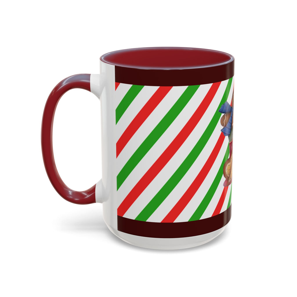 Christmas Gingerbread Cocoa Accent Coffee Mug — Holiday Candy Cane Stripe 11/15oz