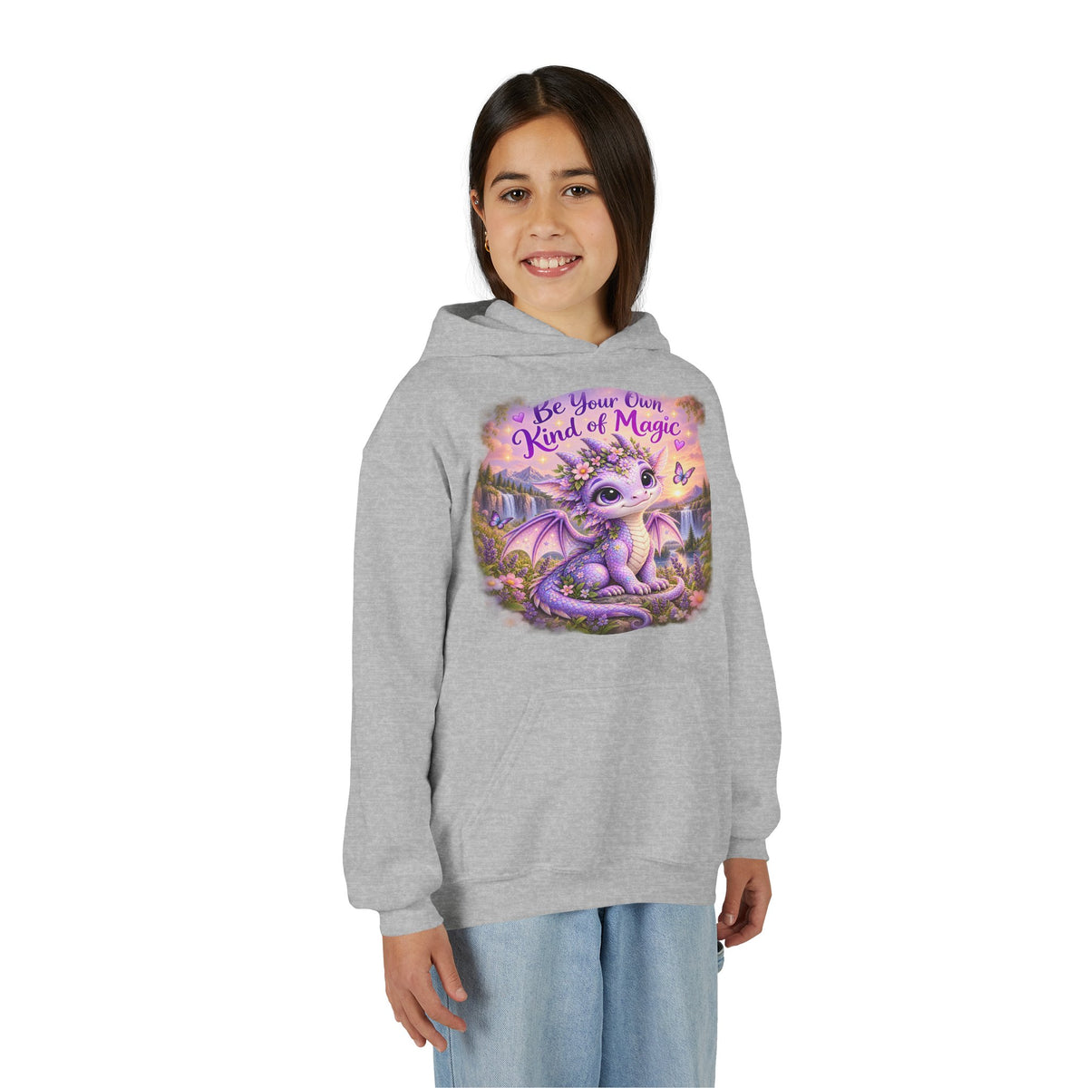 Youth Hoodie — "Be Your Own Kind of Magic" Purple Dragon Kids Pullover