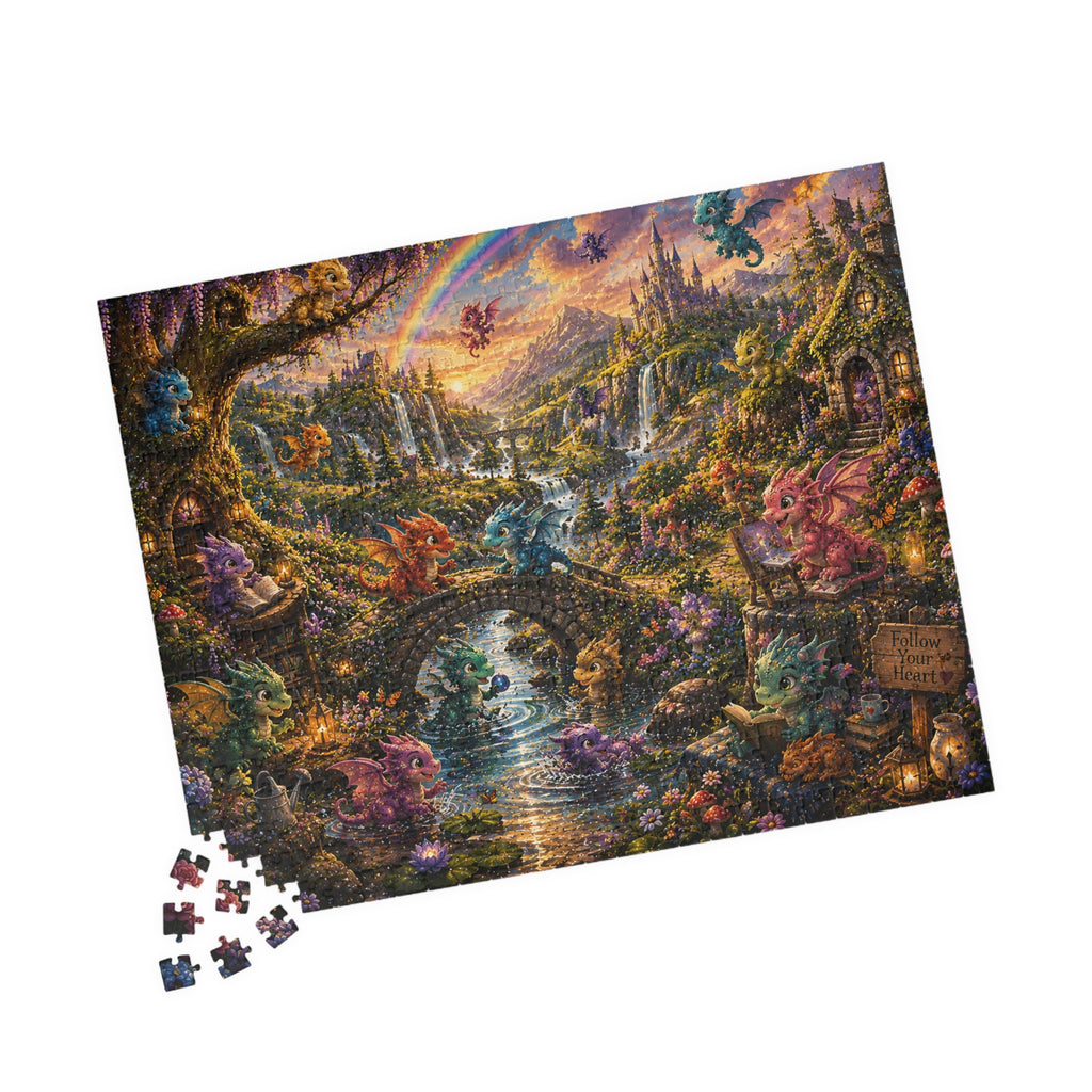 Enchanted Dragon Cottage Puzzle — Fantasy Landscape Jigsaw (110–1014 pcs)