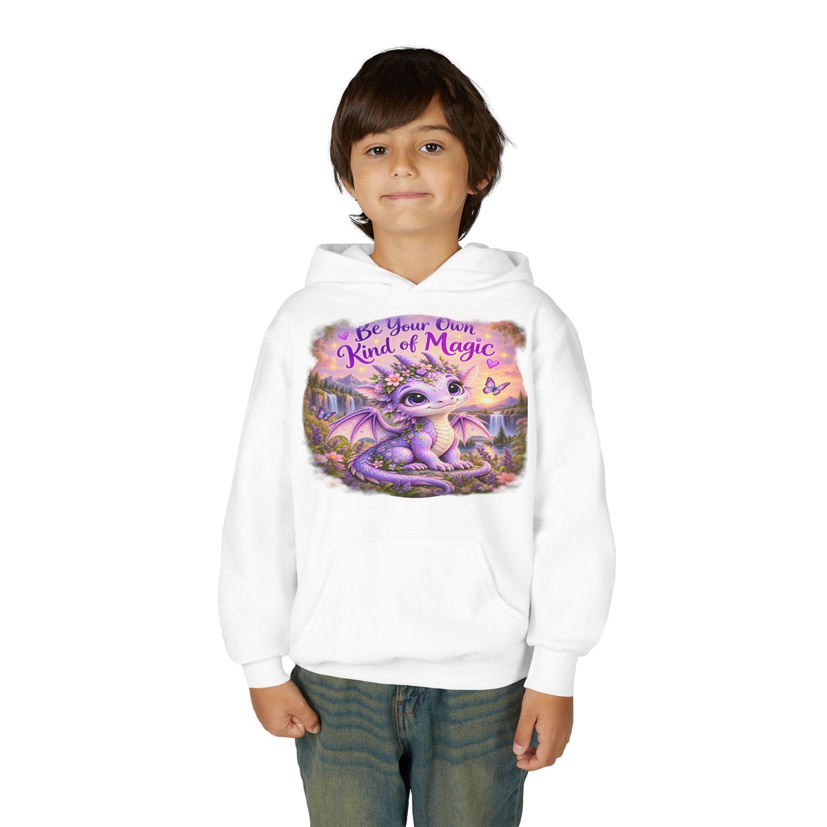 Youth Hoodie — "Be Your Own Kind of Magic" Purple Dragon Kids Pullover
