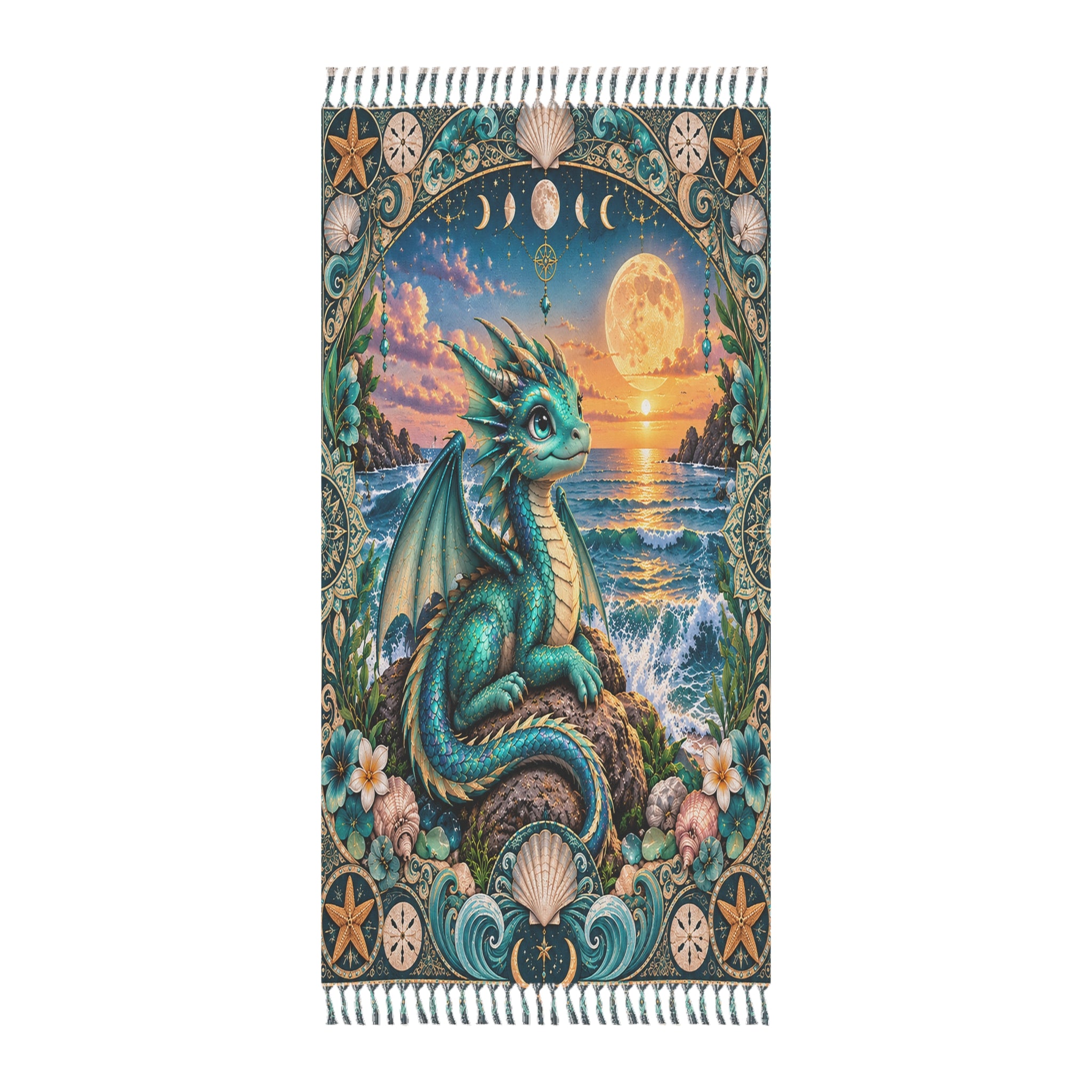 Boho Beach Towel — Teal Sea Dragon Sunset Beach Blanket