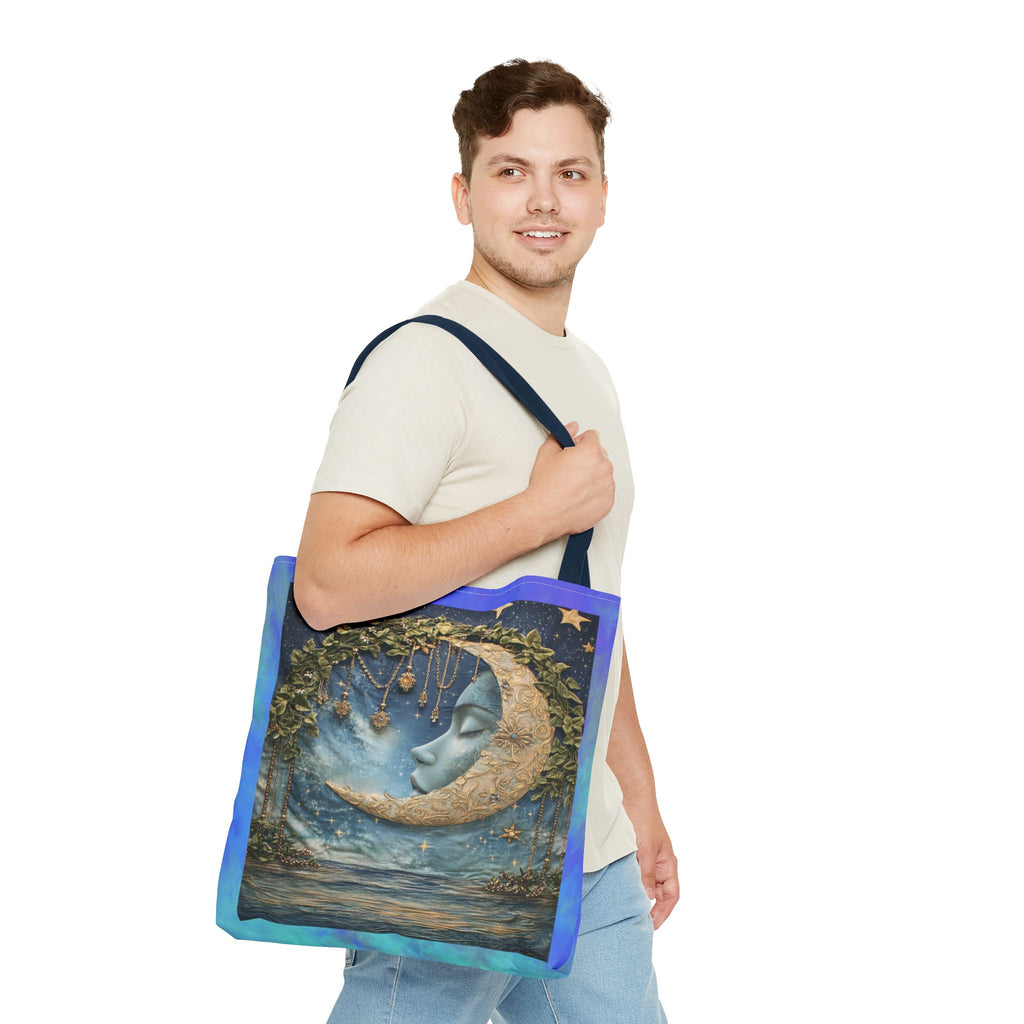 Sleeping Moon Face Tote Bag | Celestial Moonlight Illustration