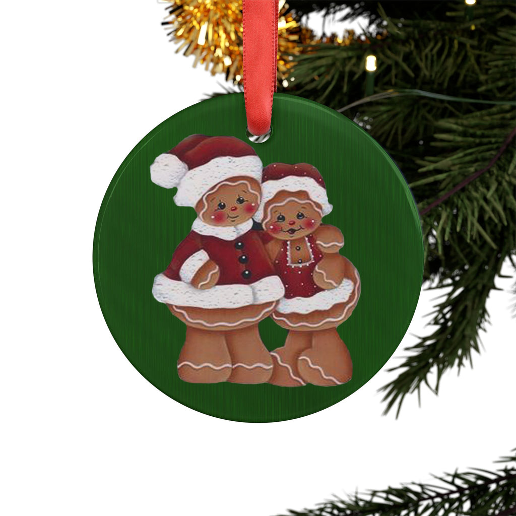 Gingerbread Couple Acrylic Ornament with Ribbon – Christmas Tree Decoration