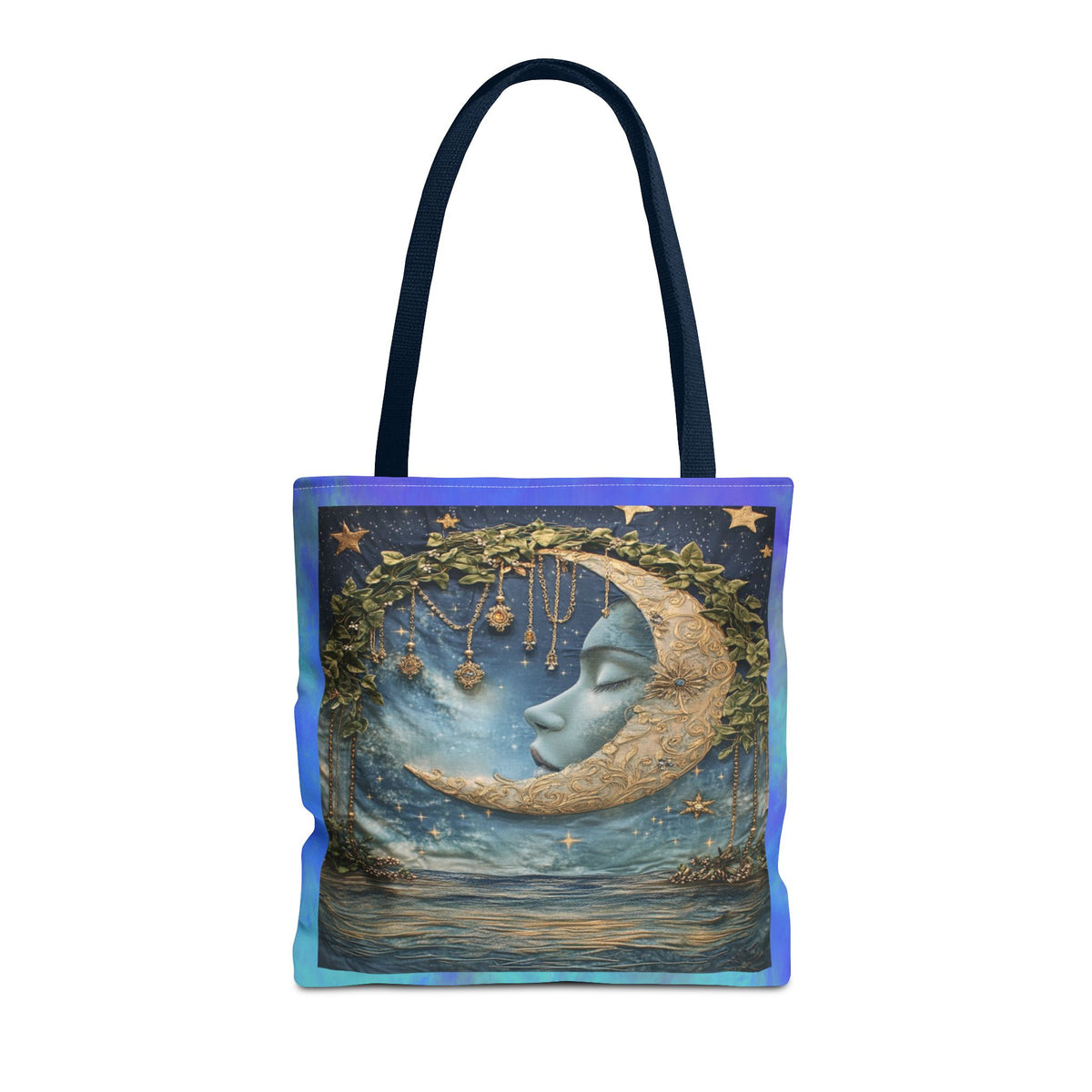 Sleeping Moon Face Tote Bag | Celestial Moonlight Illustration