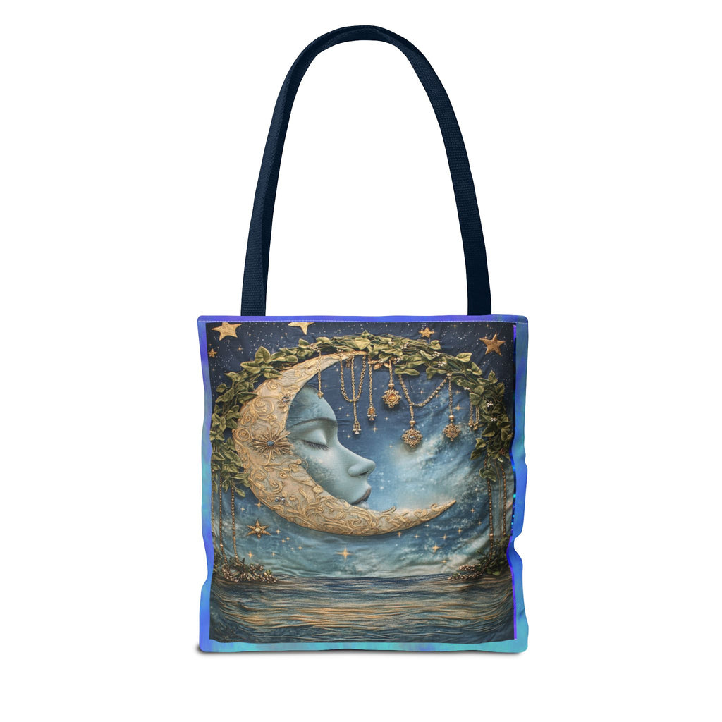 Sleeping Moon Face Tote Bag | Celestial Moonlight Illustration