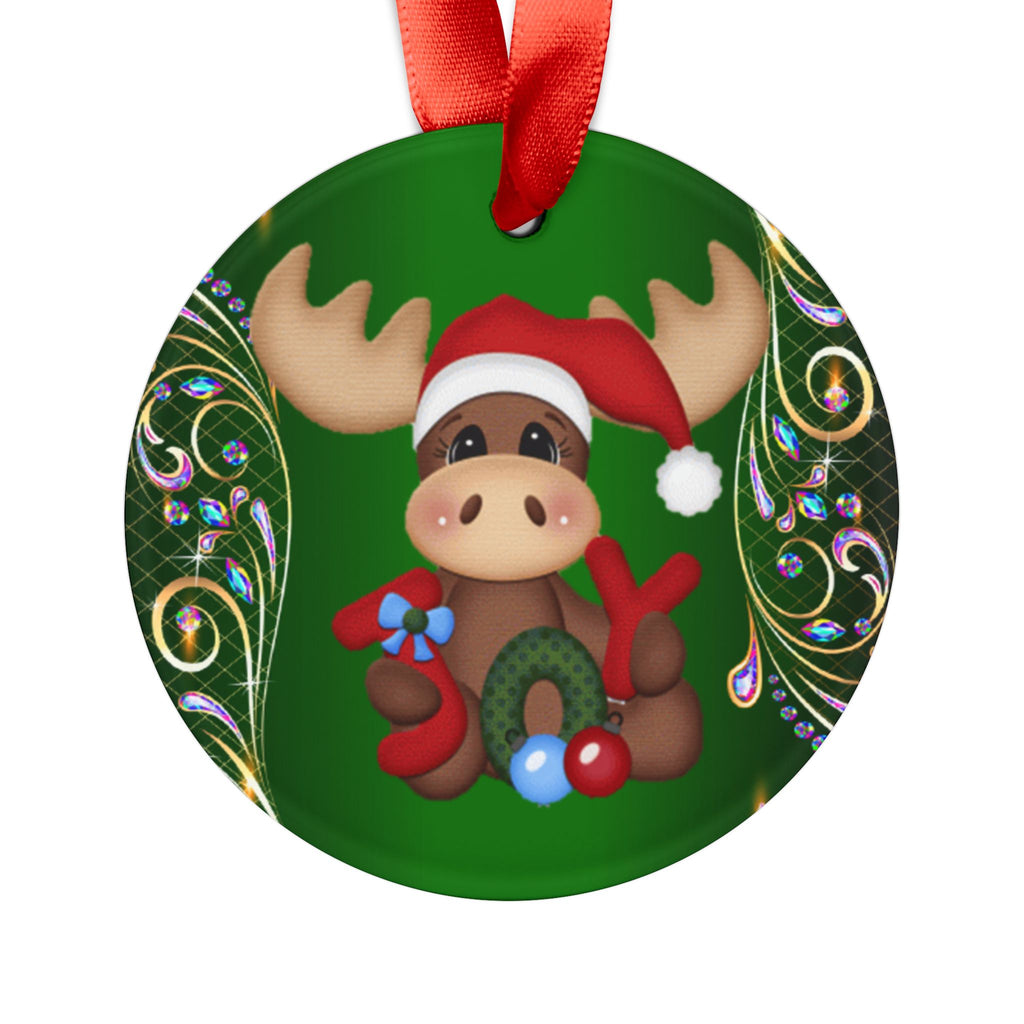 Christmas Moose Acrylic Ornament — Cute Santa Moose Holiday Tree Decoration