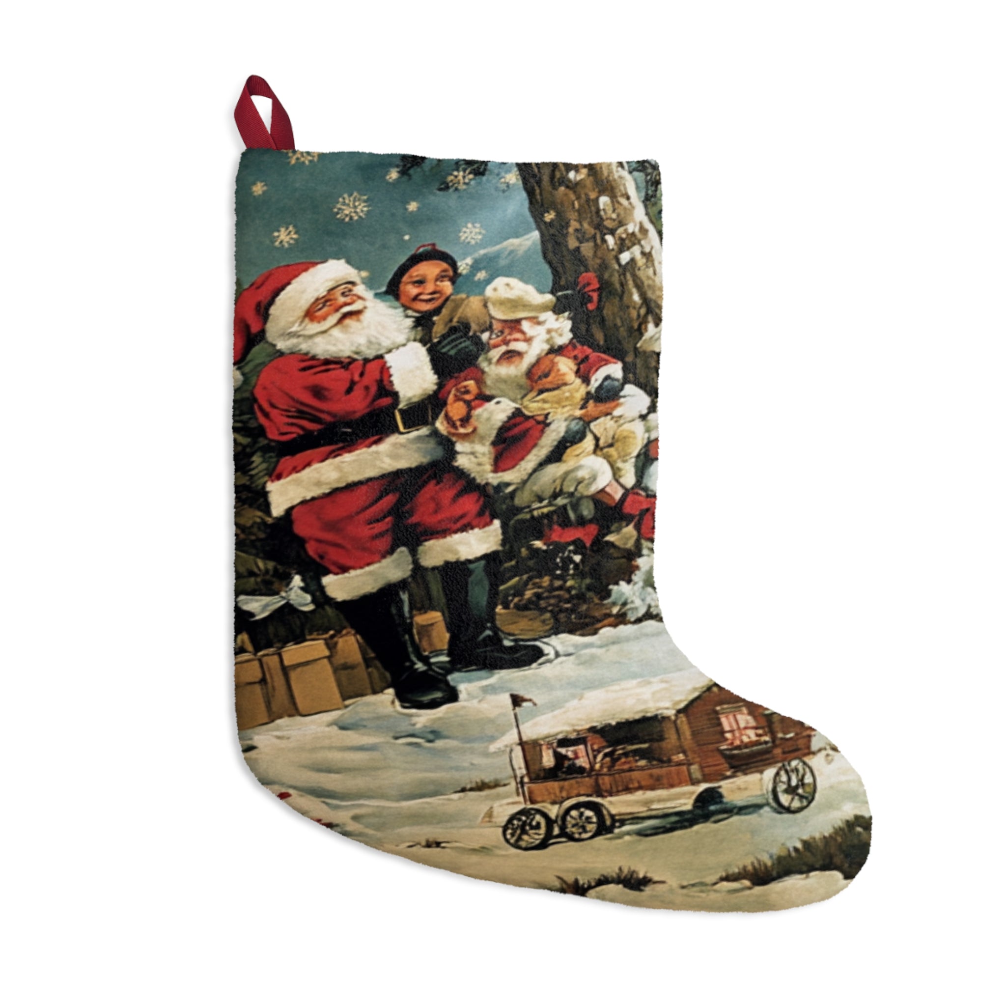 Vintage Santa Christmas Stocking – Traditional Holiday Mantel Decoration