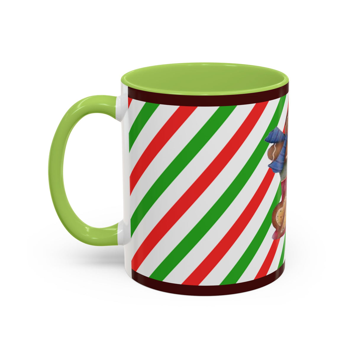 Christmas Gingerbread Cocoa Accent Coffee Mug — Holiday Candy Cane Stripe 11/15oz