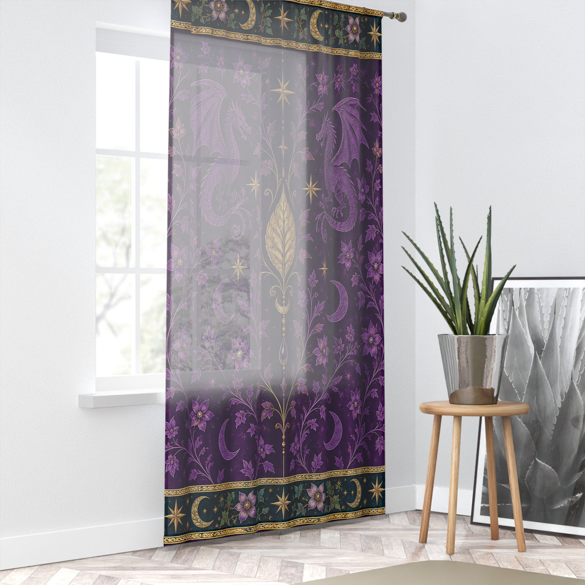 Mystic Moon & Dragon Purple Window Curtain