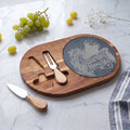 Engraved Acacia Charcuterie Board with Slate Insert & Cheese Tools — "Gourmet Mama Star" Design