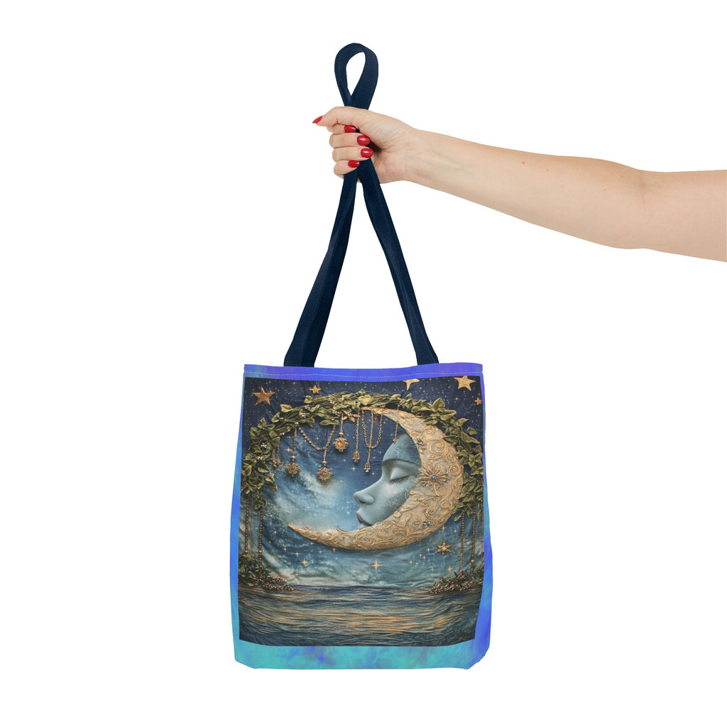 Sleeping Moon Face Tote Bag | Celestial Moonlight Illustration