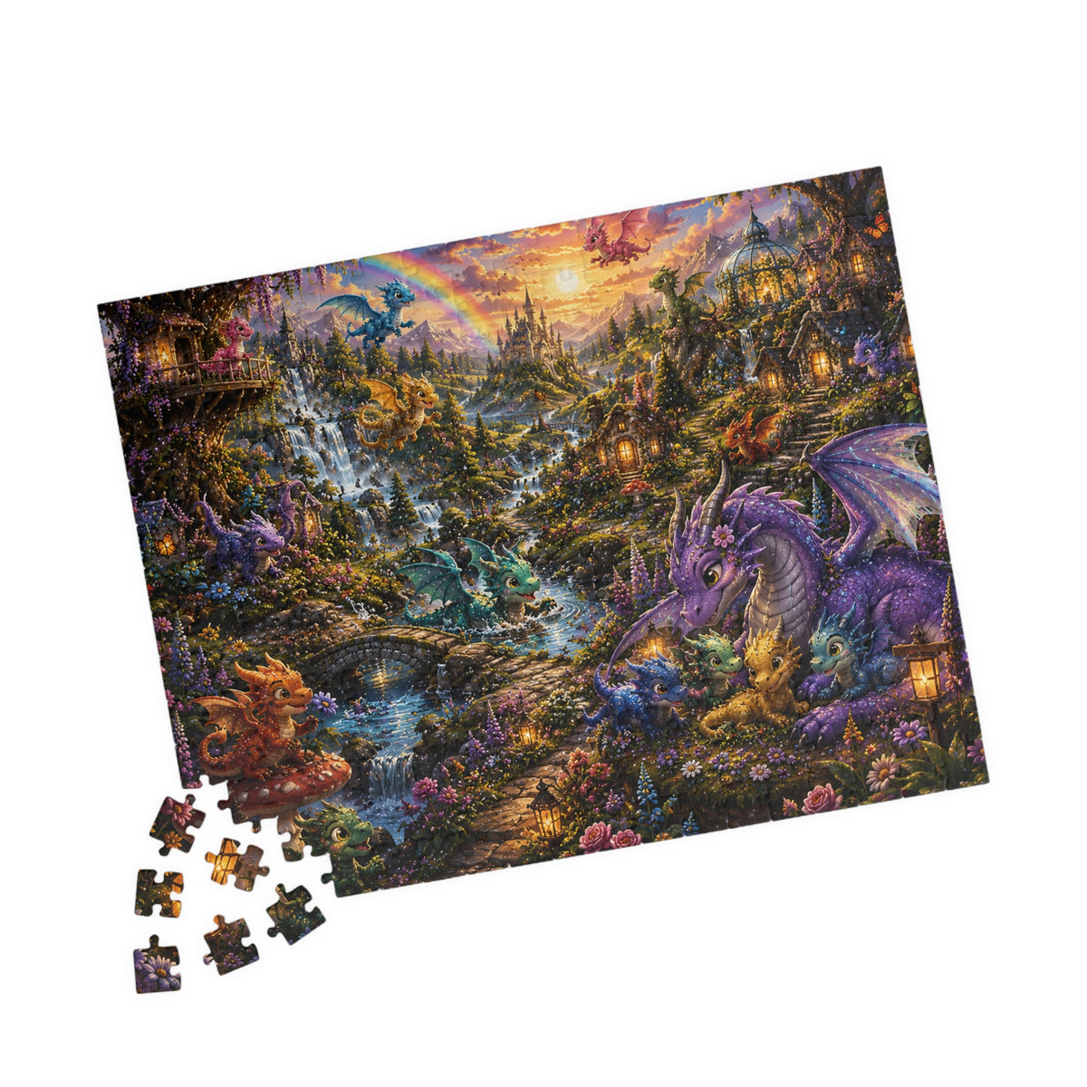 Fantasy Dragon Village Jigsaw Puzzle — Scenic 110/252/520/1014-Piece