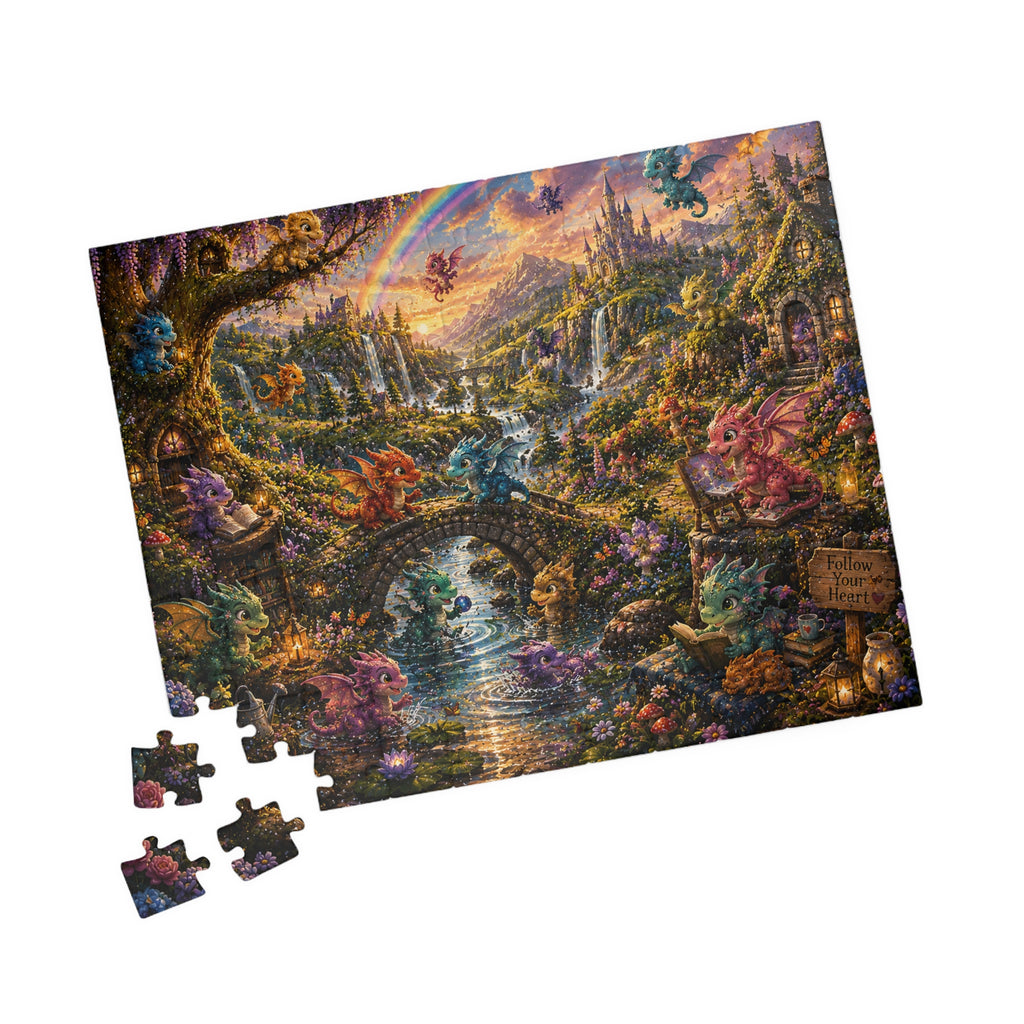 Enchanted Dragon Cottage Puzzle — Fantasy Landscape Jigsaw (110–1014 pcs)