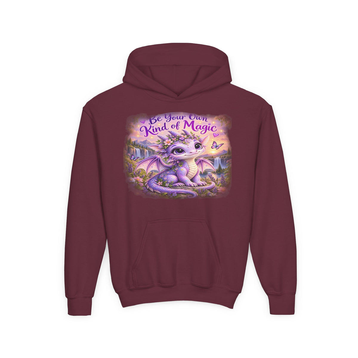 Youth Hoodie — "Be Your Own Kind of Magic" Purple Dragon Kids Pullover
