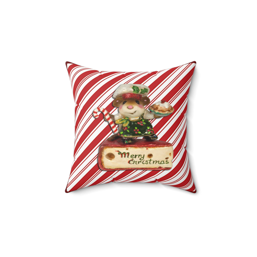 Christmas Candy Cane Pillow — Merry Christmas Mouse Figurine Throw Pillow