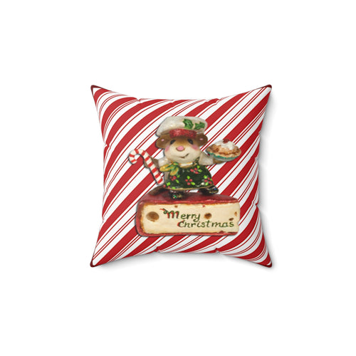 Christmas Candy Cane Pillow — Merry Christmas Mouse Figurine Throw Pillow
