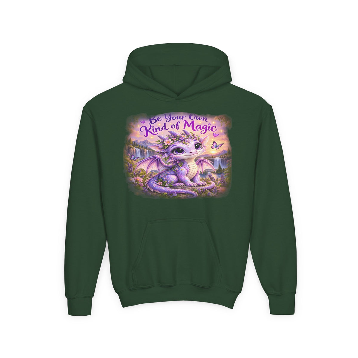 Youth Hoodie — "Be Your Own Kind of Magic" Purple Dragon Kids Pullover