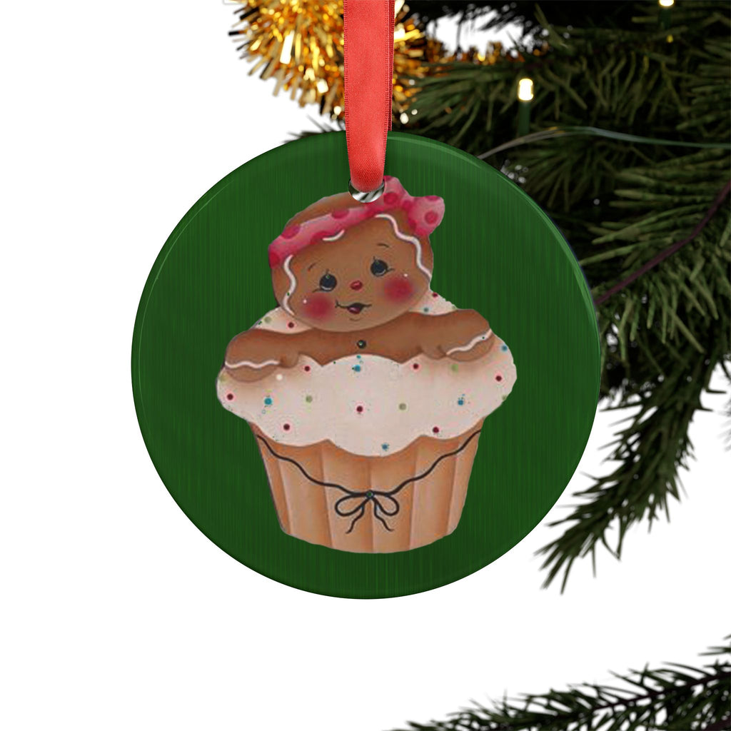 Cupcake Gingerbread Acrylic Ornament — Cute Holiday Tree Decoration with Ribbon