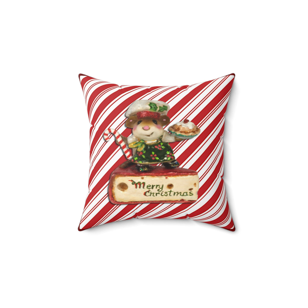 Christmas Candy Cane Pillow — Merry Christmas Mouse Figurine Throw Pillow