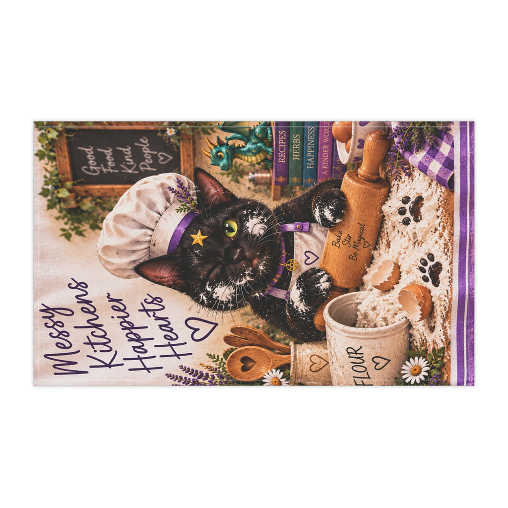 Whimsical Stardust Kitchen Tea Towel — “Messy Kitchens Happier Hearts”