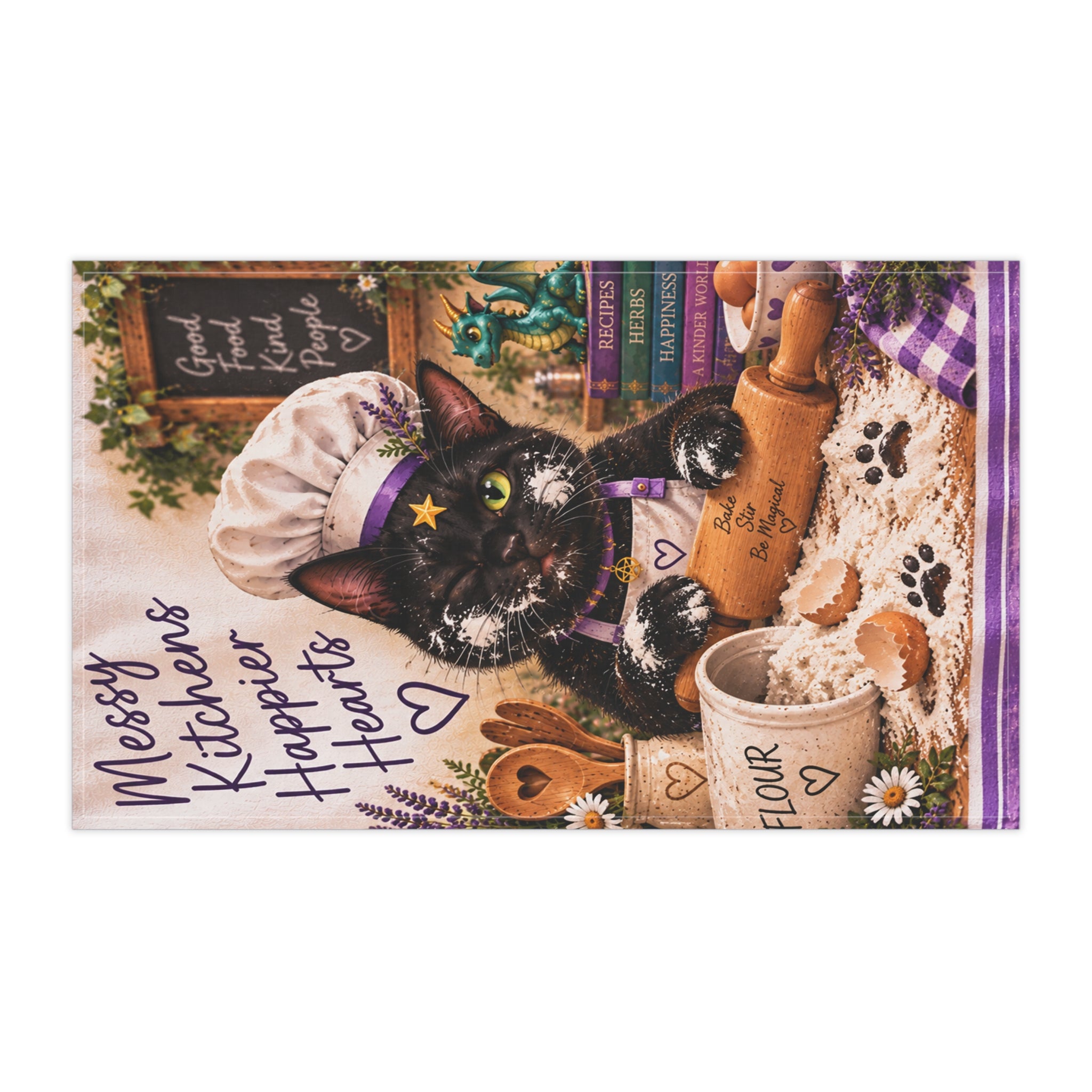 Whimsical Stardust Kitchen Tea Towel — “Messy Kitchens Happier Hearts”