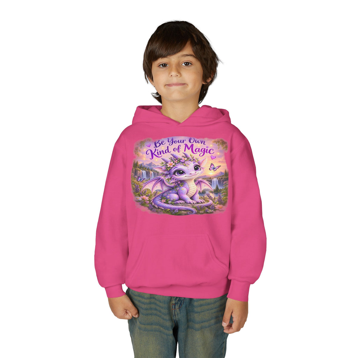 Youth Hoodie — "Be Your Own Kind of Magic" Purple Dragon Kids Pullover