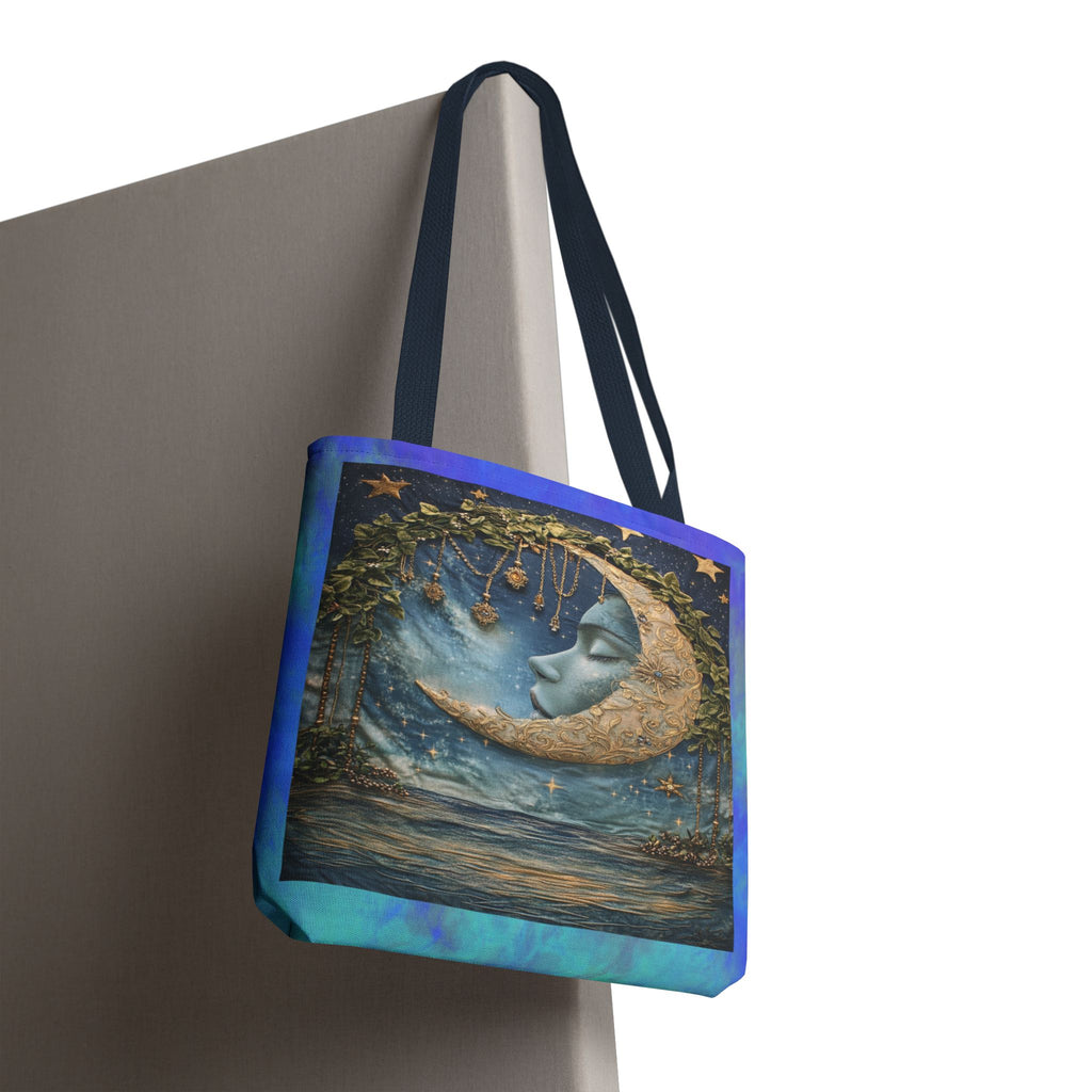 Sleeping Moon Face Tote Bag | Celestial Moonlight Illustration