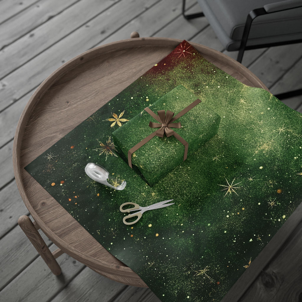 Christmas Starburst Wrapping Paper — Green Vintage Holiday Gift Wrap
