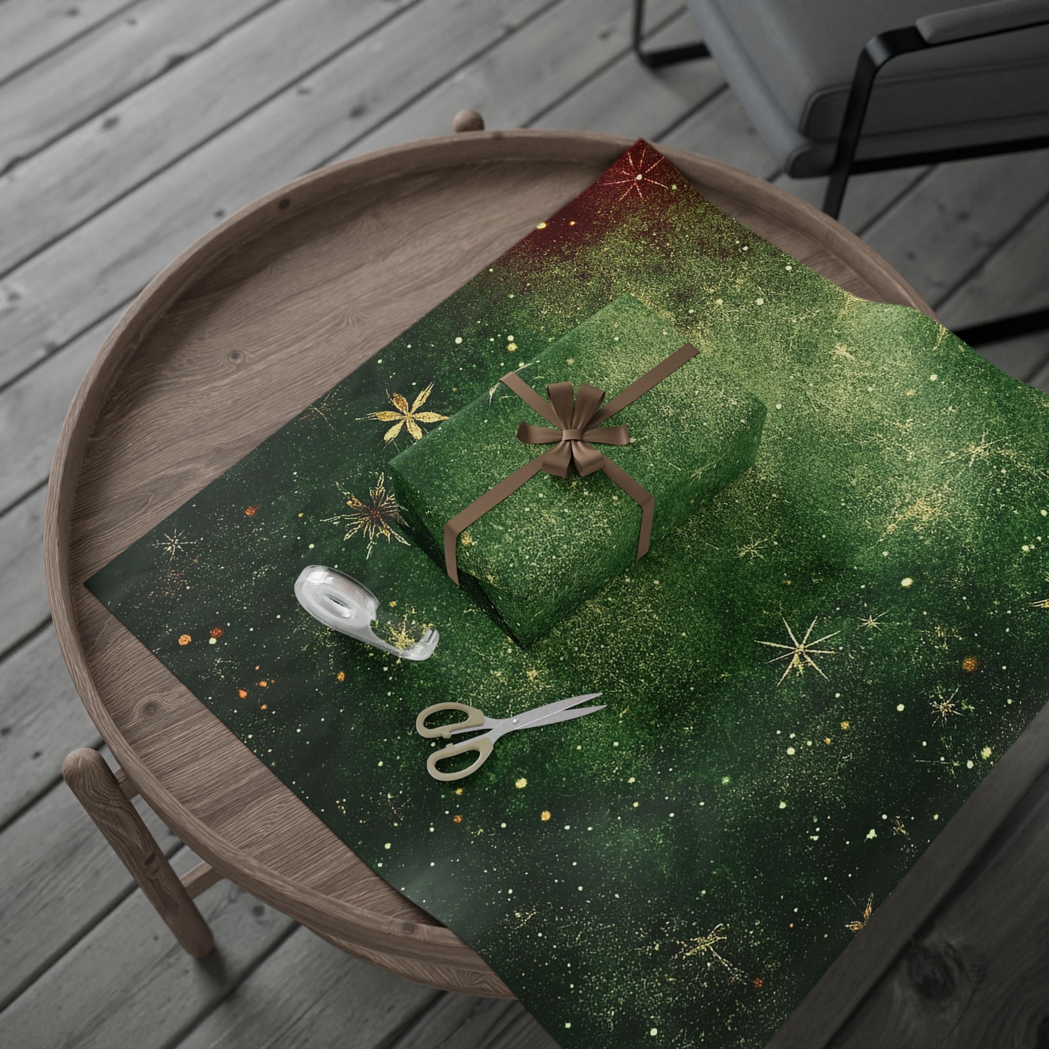 Christmas Starburst Wrapping Paper — Green Vintage Holiday Gift Wrap