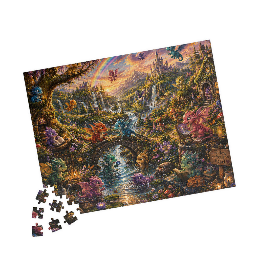 Enchanted Dragon Cottage Puzzle — Fantasy Landscape Jigsaw (110–1014 pcs)