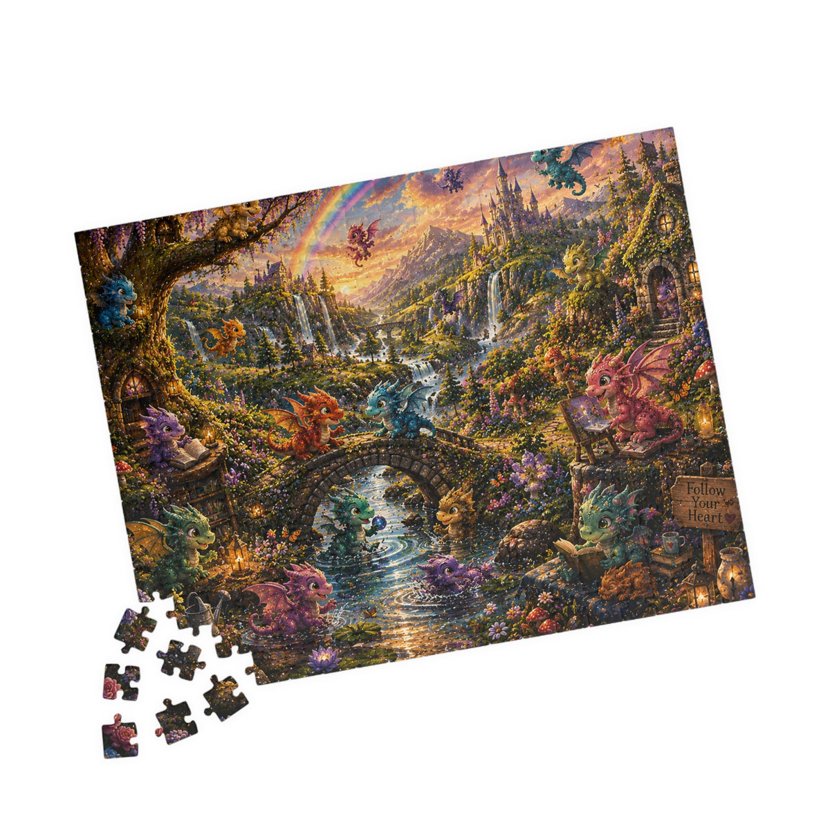 Enchanted Dragon Cottage Puzzle — Fantasy Landscape Jigsaw (110–1014 pcs)