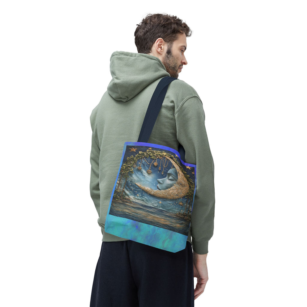 Sleeping Moon Face Tote Bag | Celestial Moonlight Illustration