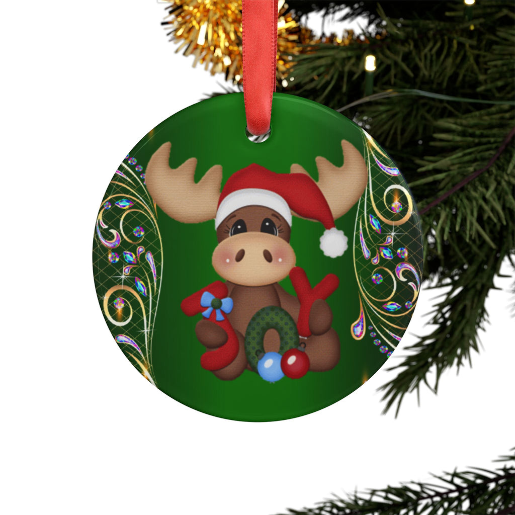 Christmas Moose Acrylic Ornament — Cute Santa Moose Holiday Tree Decoration